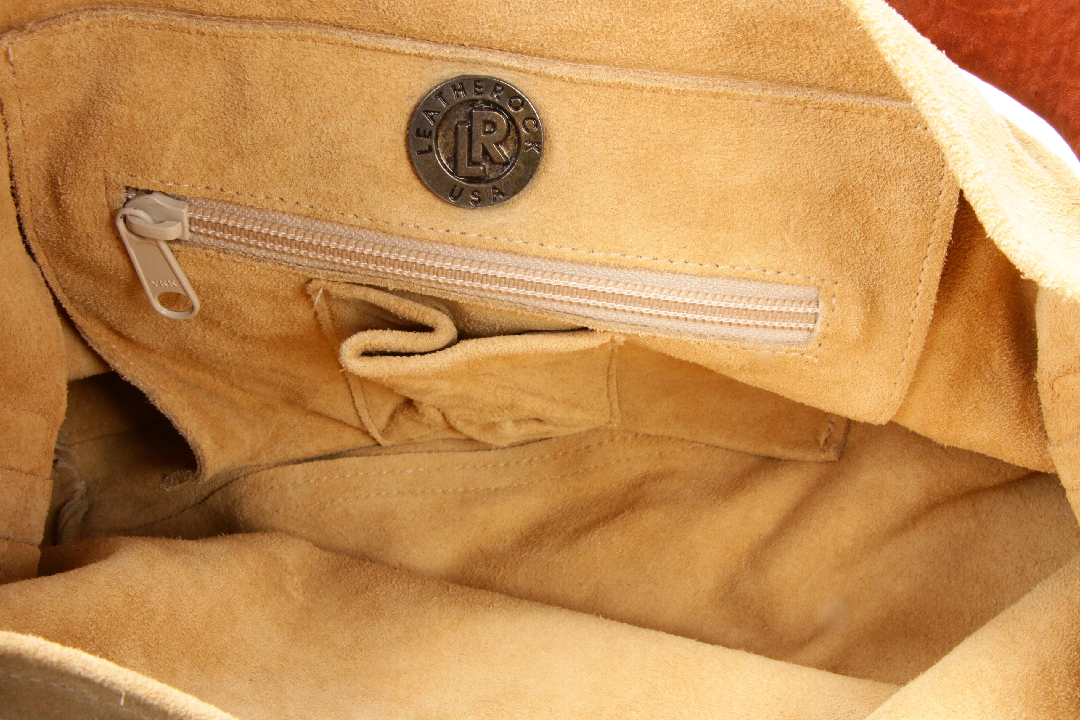 Leatherock Embellished Beige Suede with Tooled Leather Strap Shoulder Bag