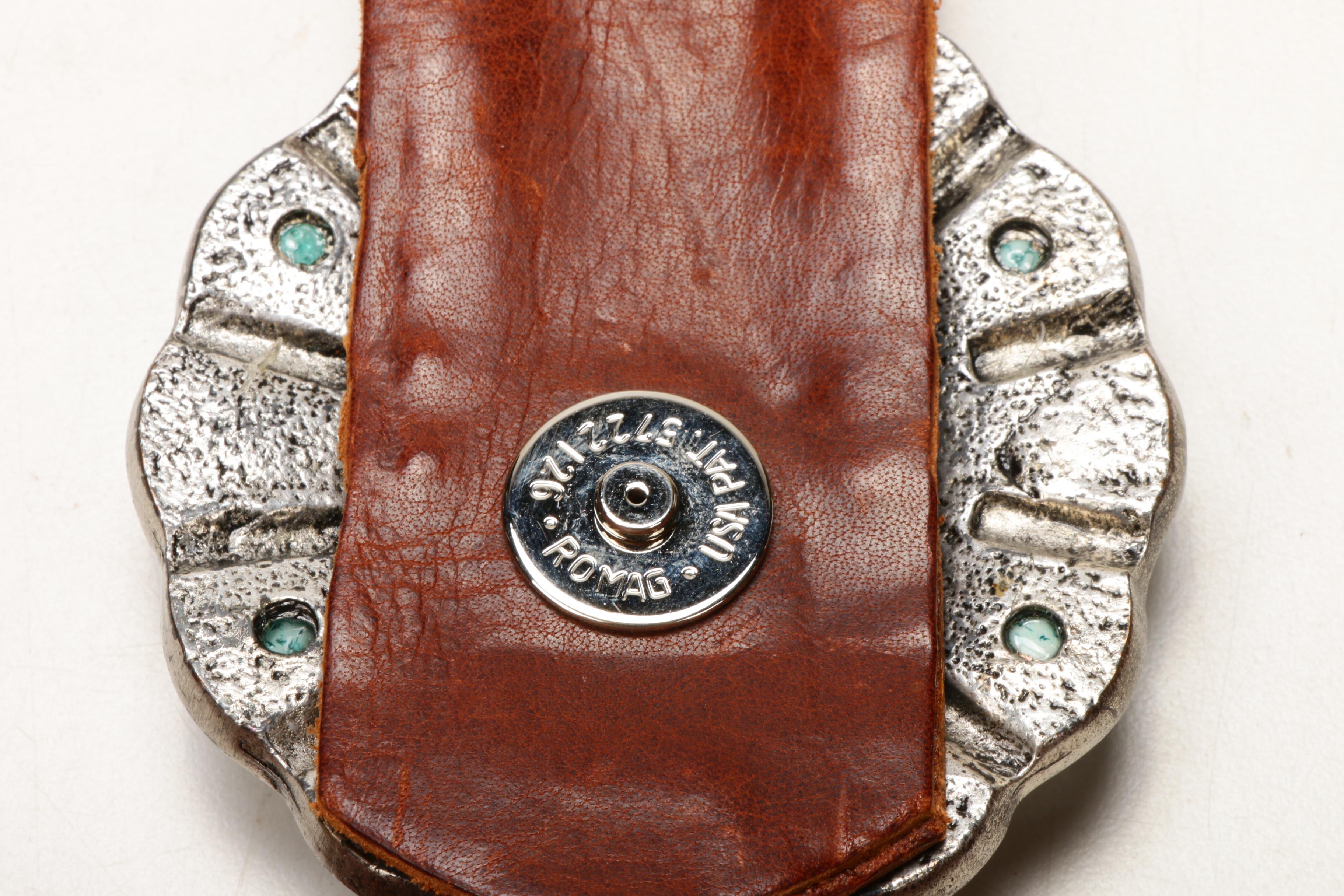 Leatherock Embellished Beige Suede with Tooled Leather Strap Shoulder Bag