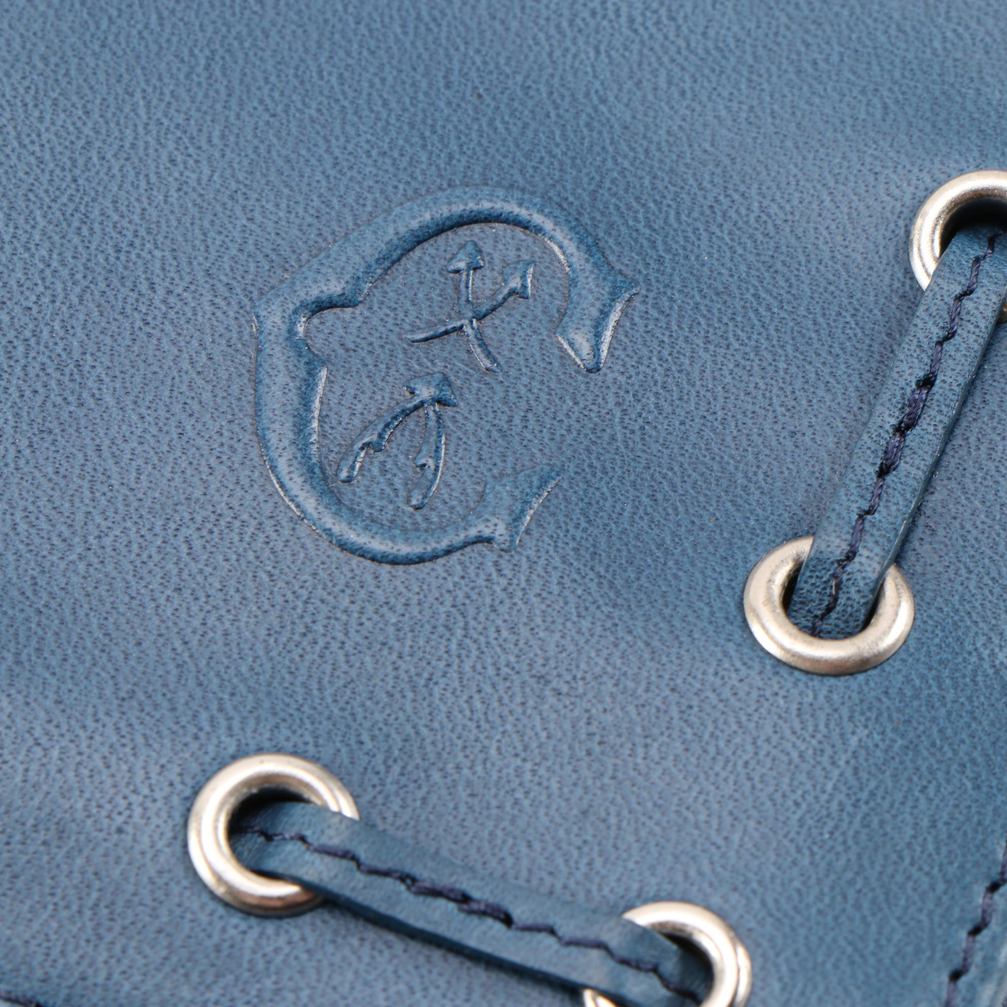 Charriol Blue Leather Accordion Wallet with Grommets and Lacing Detail