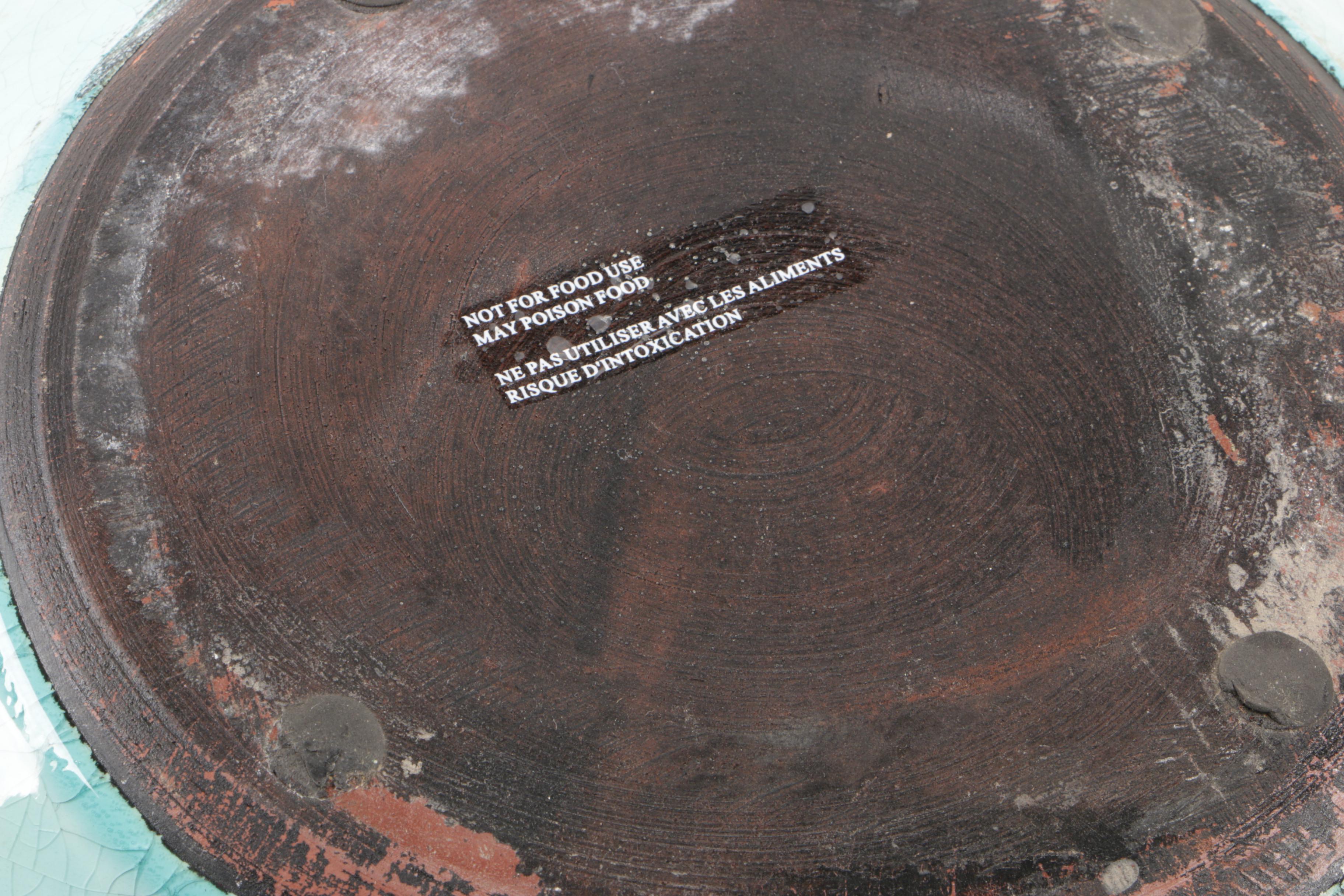 Aqua Ruffled Leaf Crackle Glaze Pottery Bowl Planter