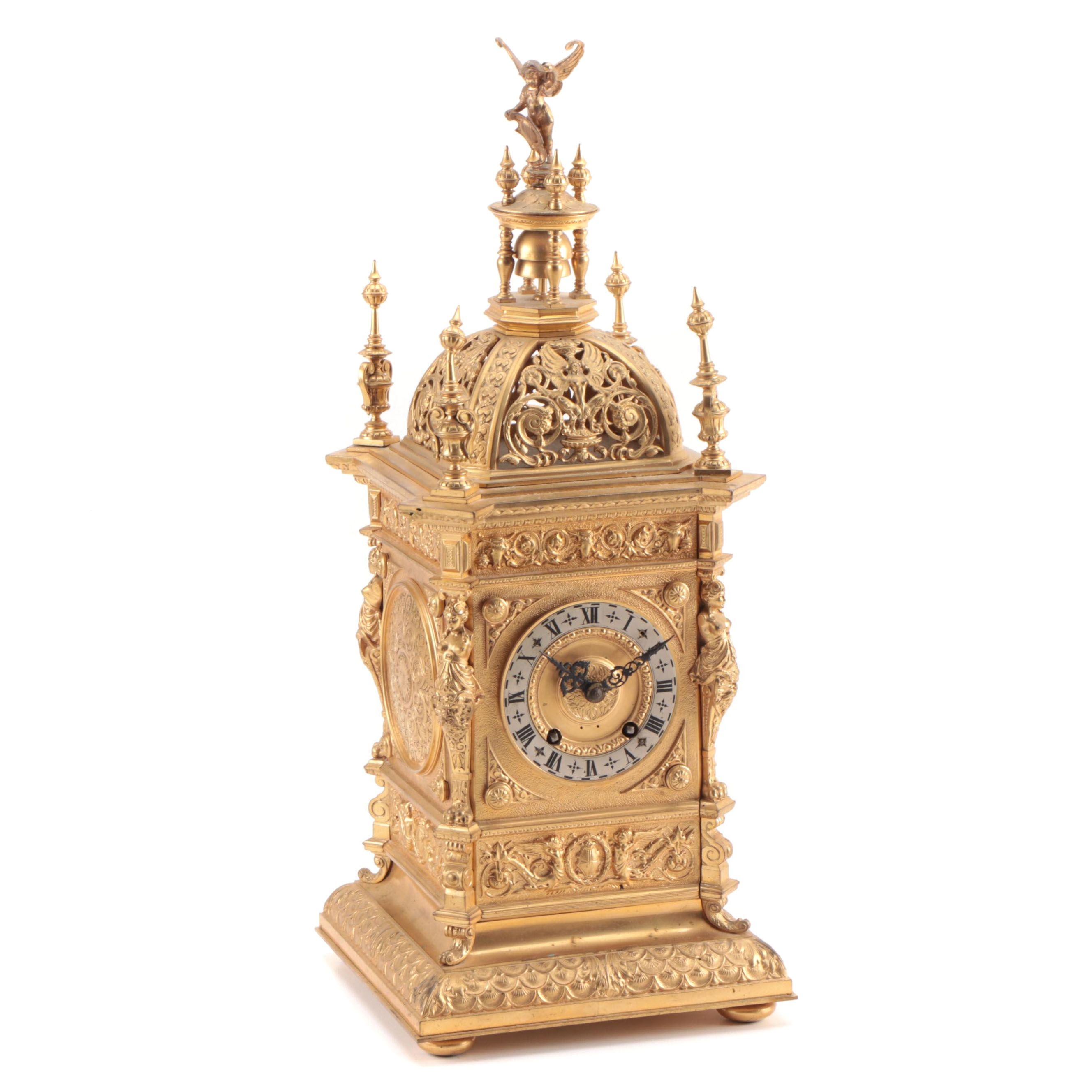 Lenzkirch Baroque Revival Gilt Bronze Mantel Clock, circa 1879