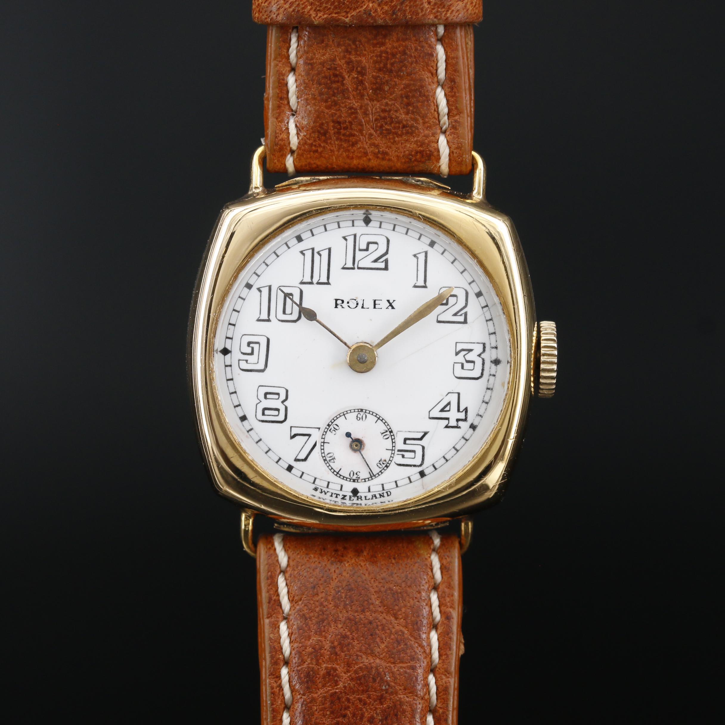 Vintage Rolex 9K Gold Cushion Case Stem Wind Watch, 1937