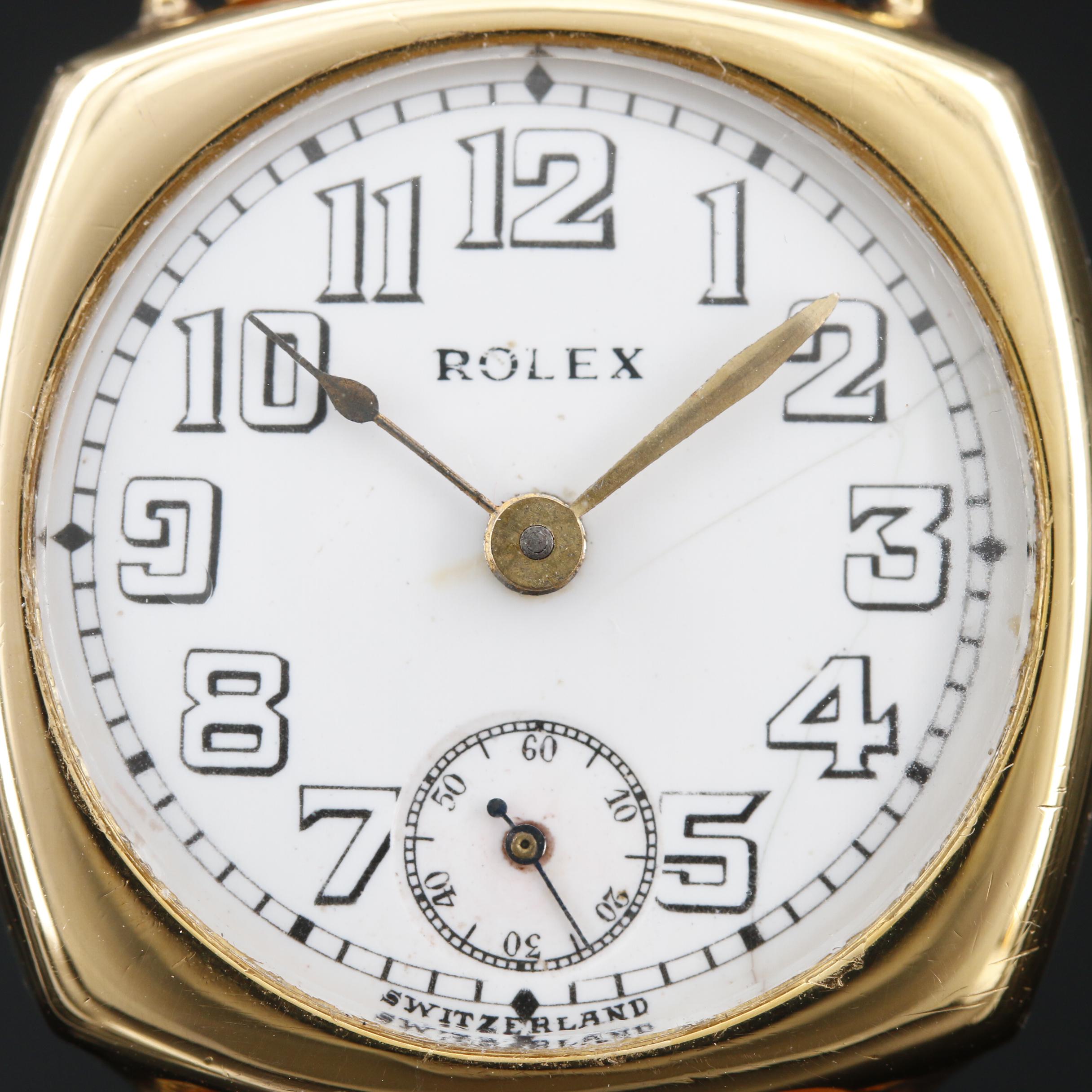 Vintage Rolex 9K Gold Cushion Case Stem Wind Watch, 1937