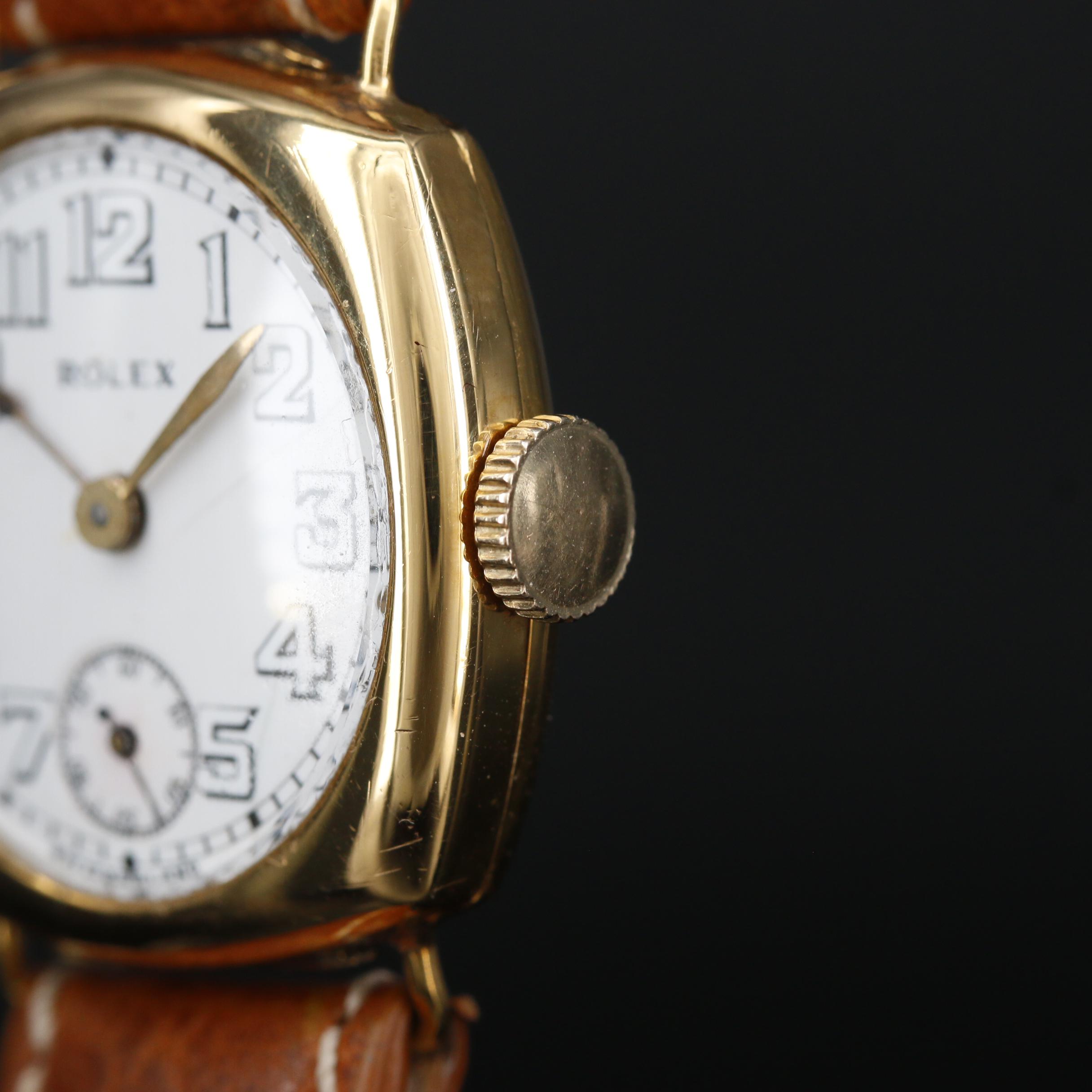 Vintage Rolex 9K Gold Cushion Case Stem Wind Watch, 1937