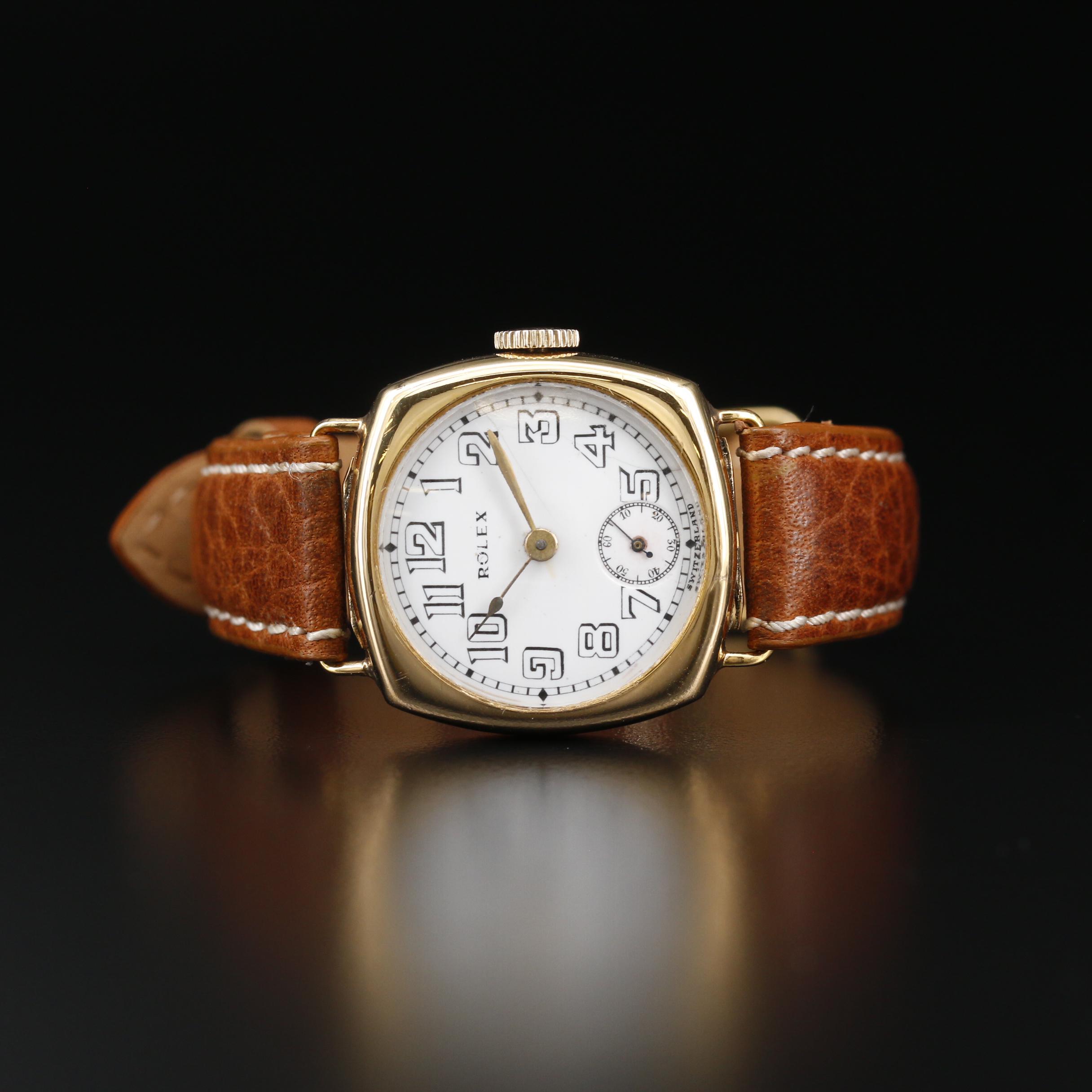 Vintage Rolex 9K Gold Cushion Case Stem Wind Watch, 1937