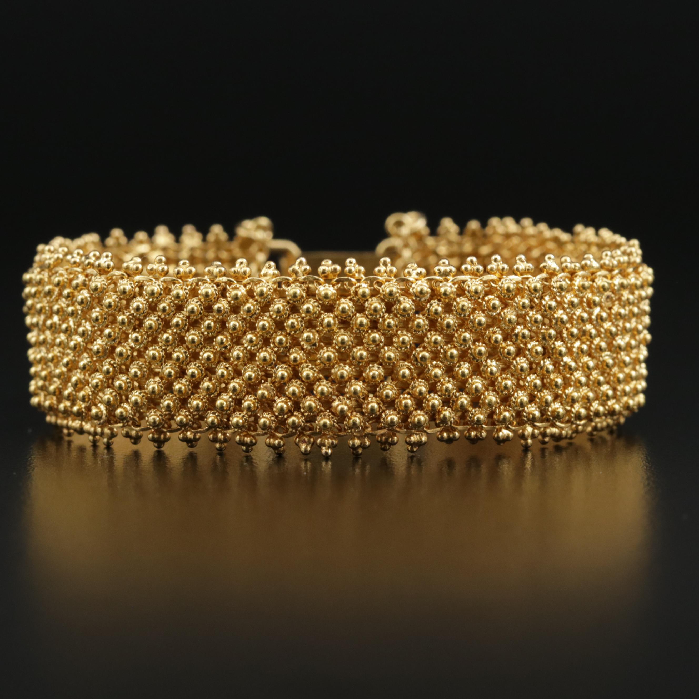 18K Yellow Gold Cannetille Pattern Link Bracelet