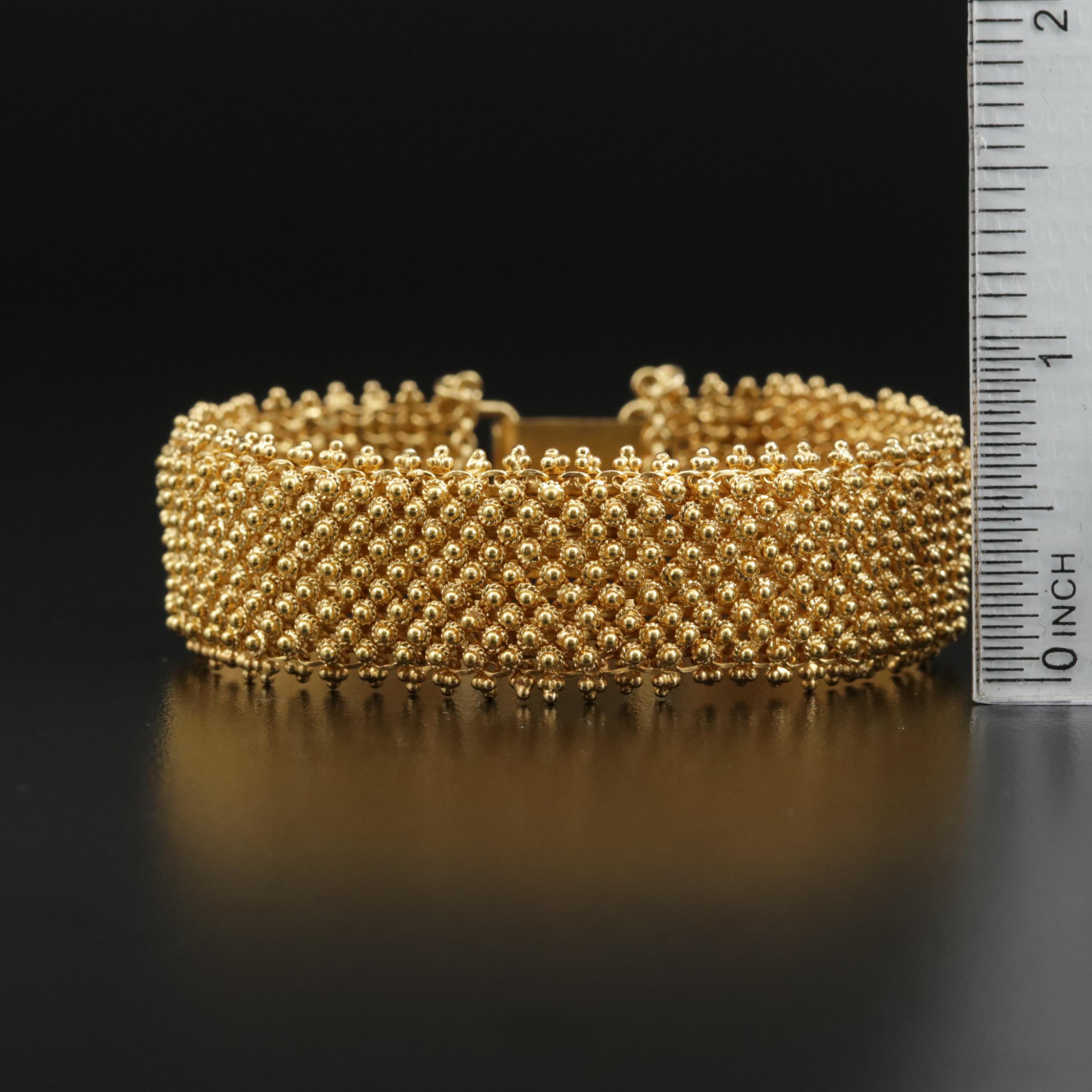 18K Yellow Gold Cannetille Pattern Link Bracelet
