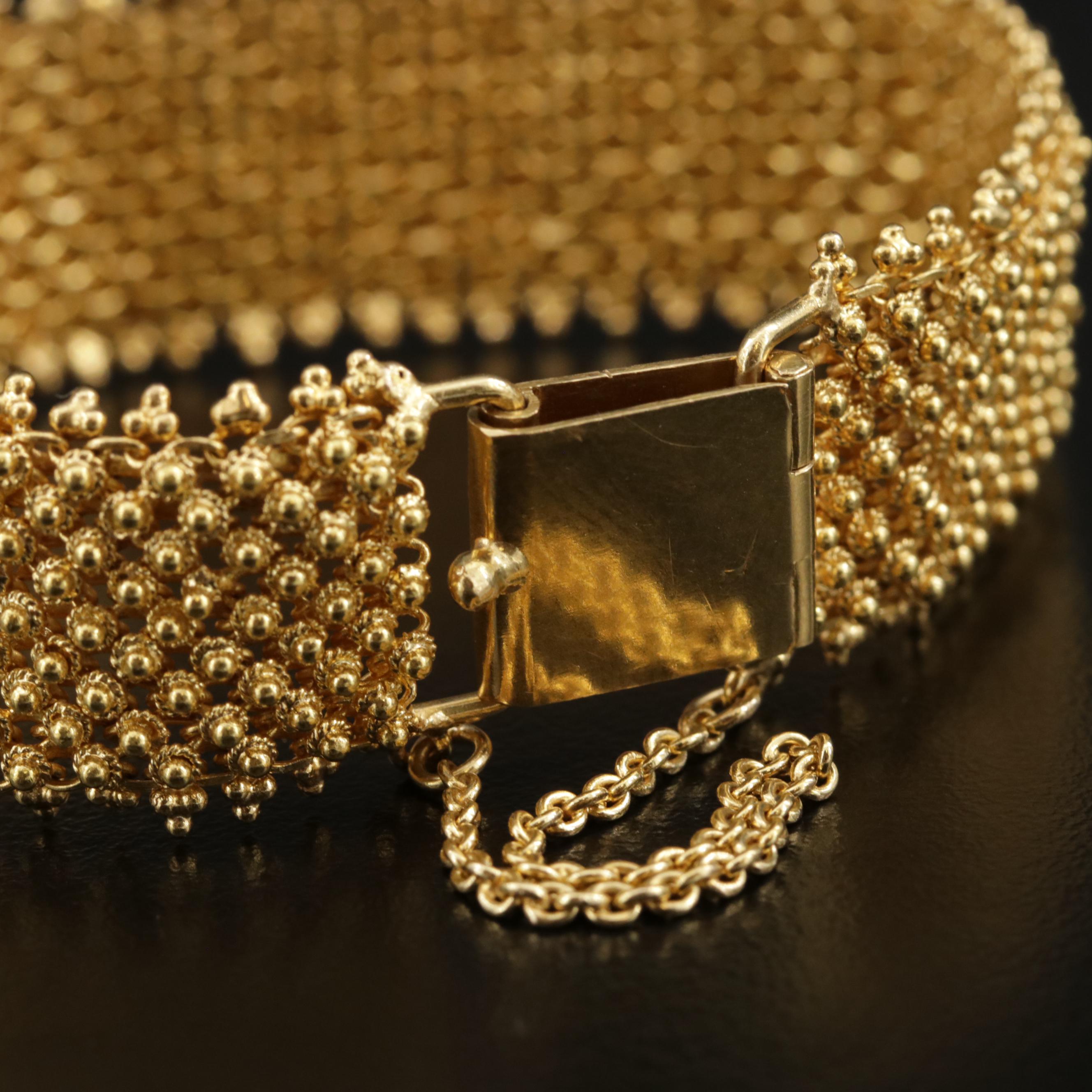 18K Yellow Gold Cannetille Pattern Link Bracelet