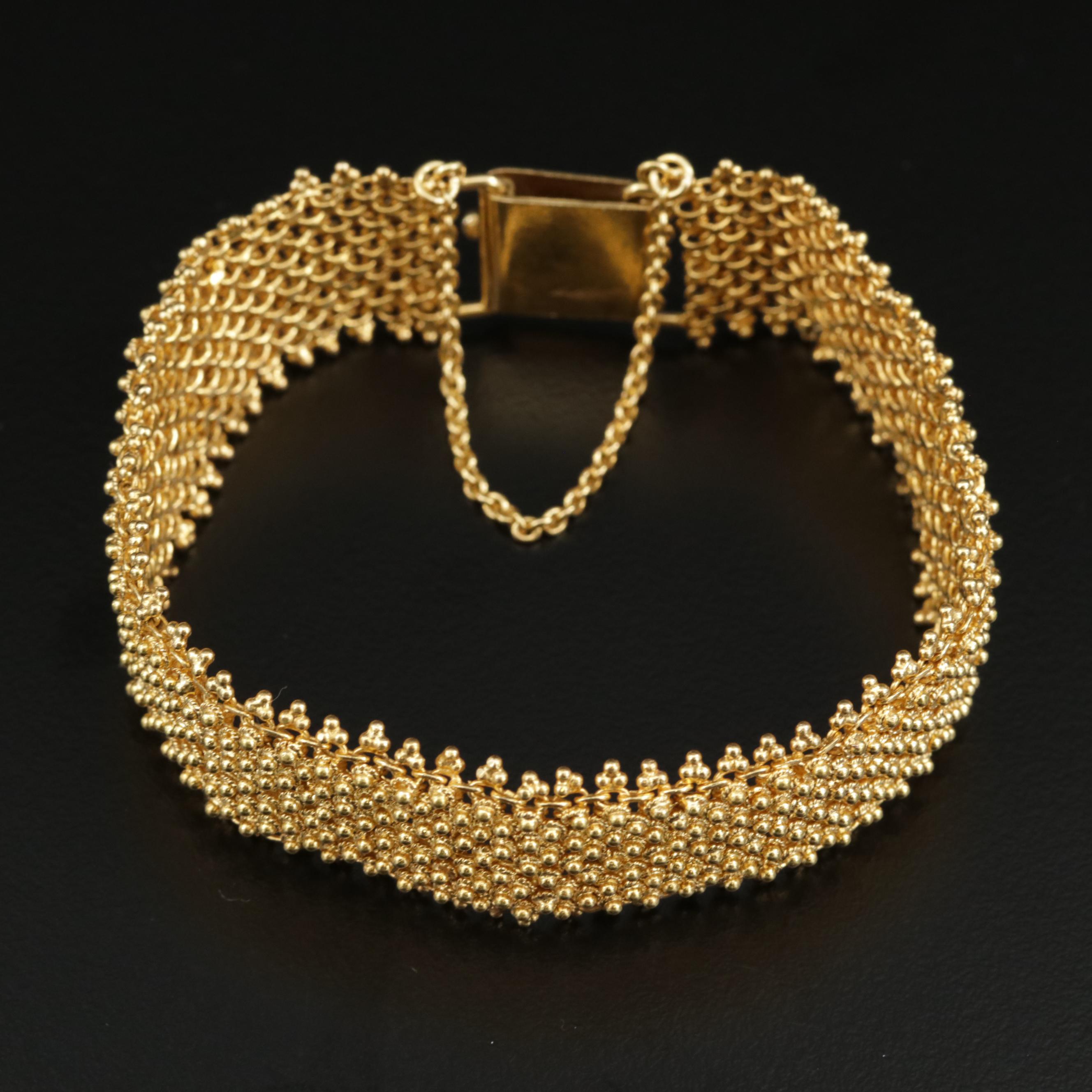 18K Yellow Gold Cannetille Pattern Link Bracelet