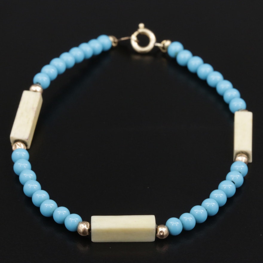 Imitation Turquoise and Resin Bracelet with 14K Yellow Gold Accents