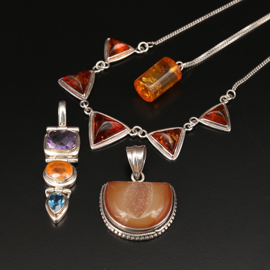 Sterling Necklaces and Pendants with Copal, Citrine, Topaz and Amethyst