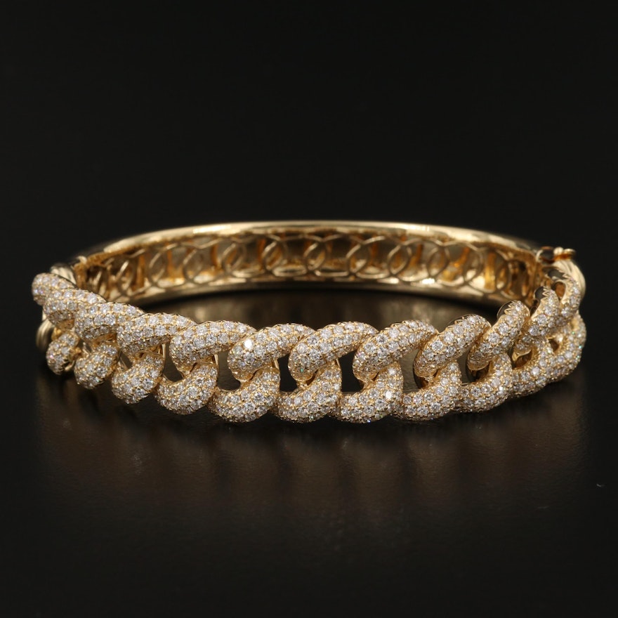 Odelia 18K Gold 5.67 CTW Diamond Hinged Bangle Bracelet with Curb Chain Motif