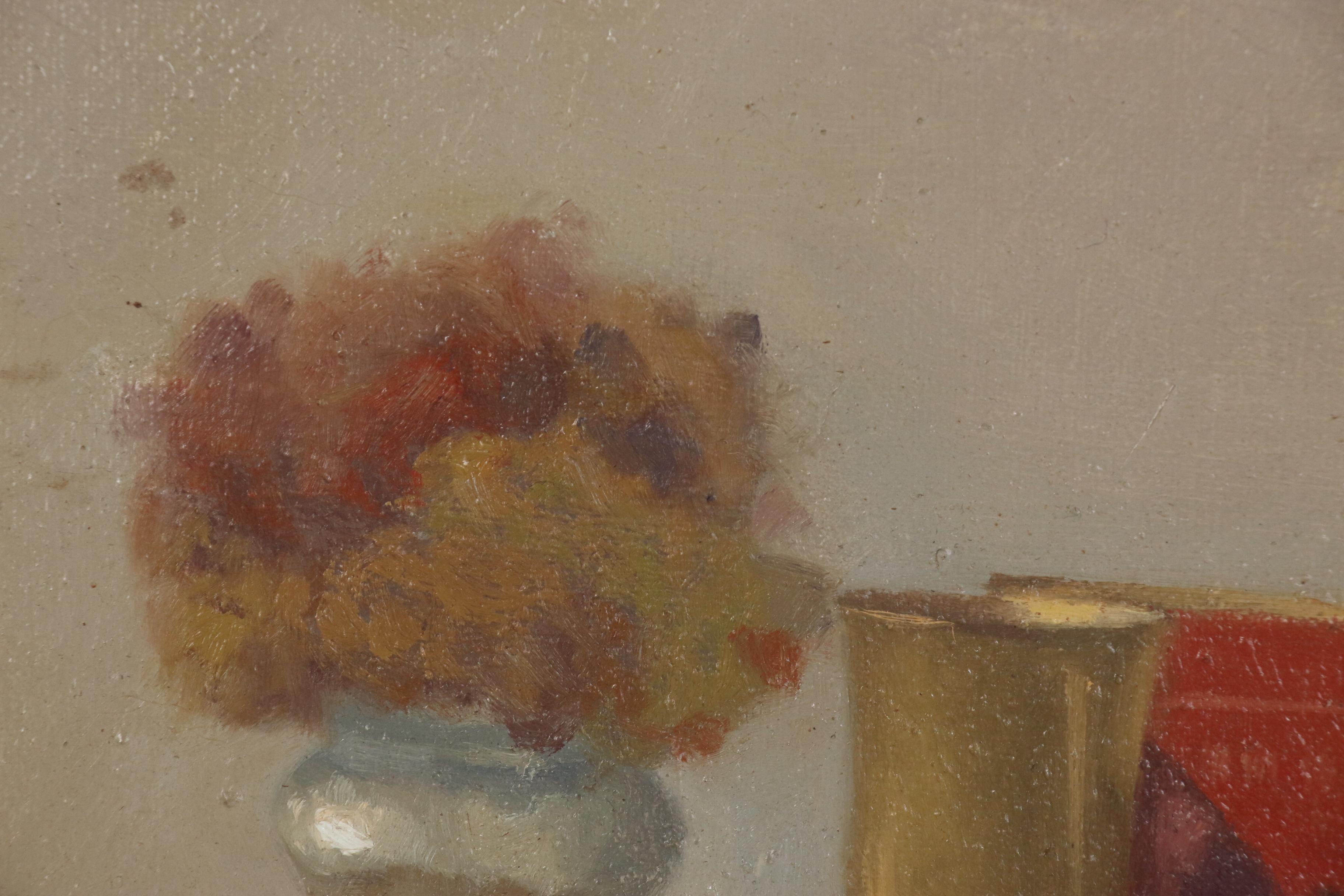 Robert Contois, Still Life Oil Painting "Glass Objects", 1974