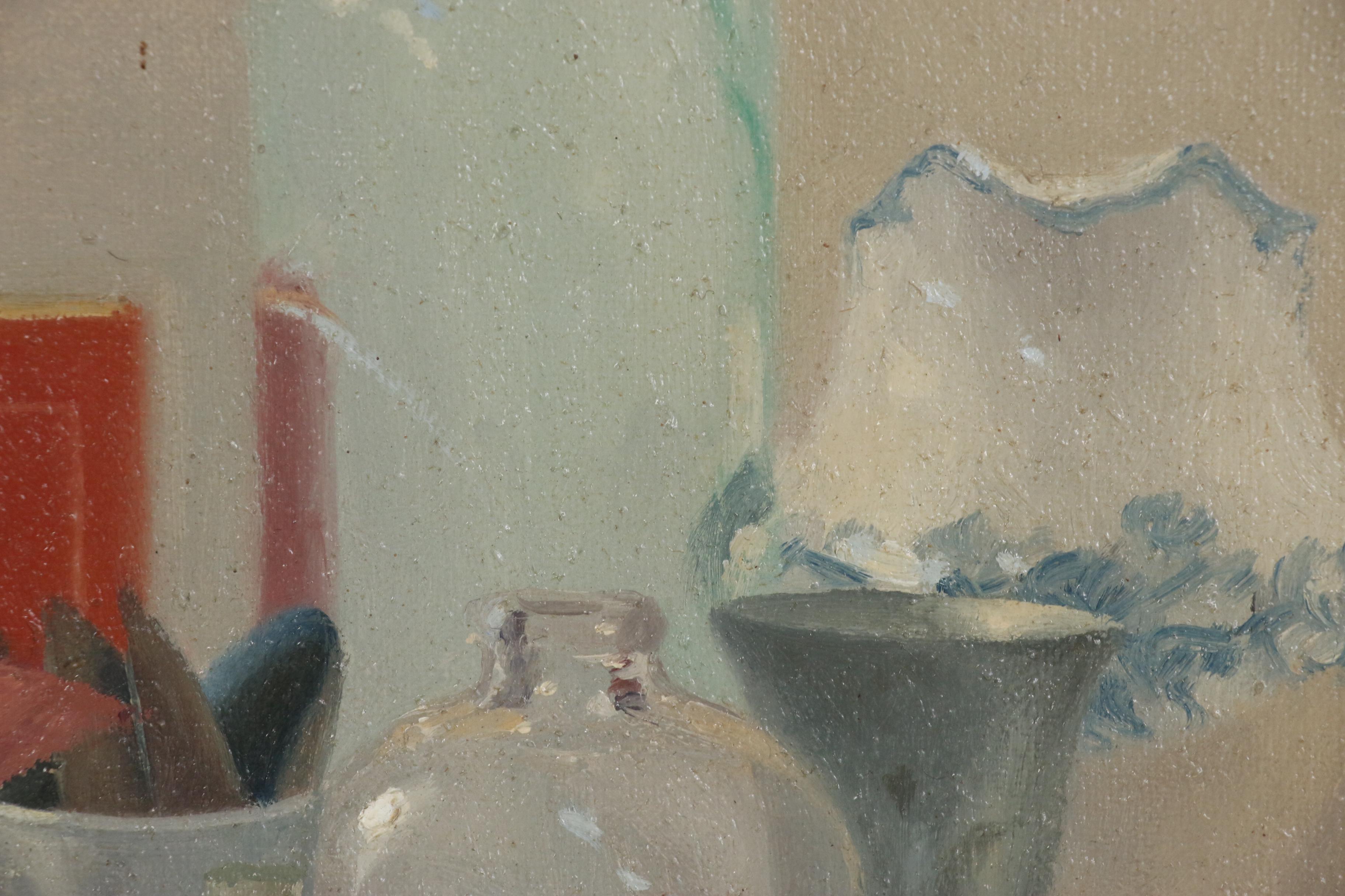 Robert Contois, Still Life Oil Painting "Glass Objects", 1974