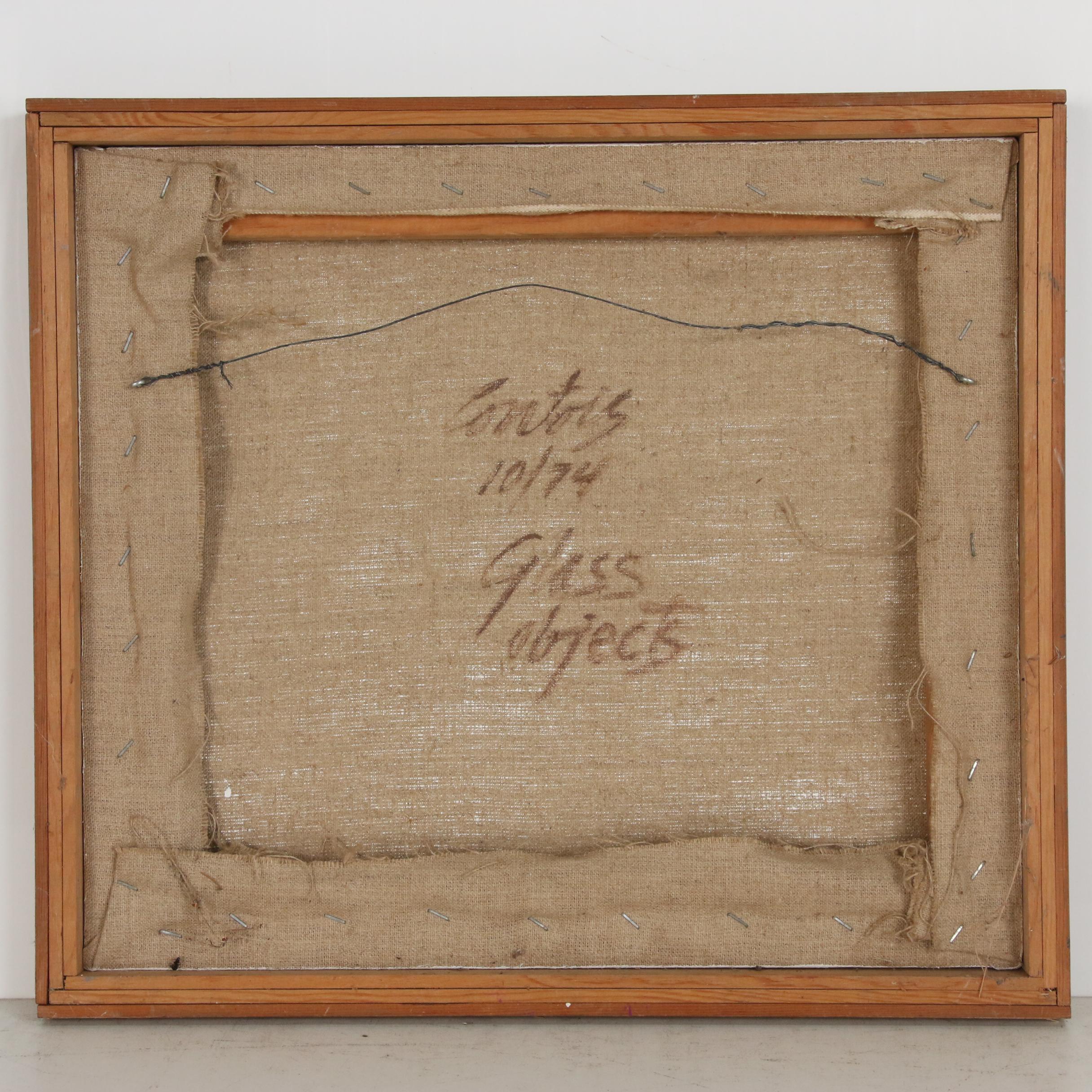 Robert Contois, Still Life Oil Painting "Glass Objects", 1974