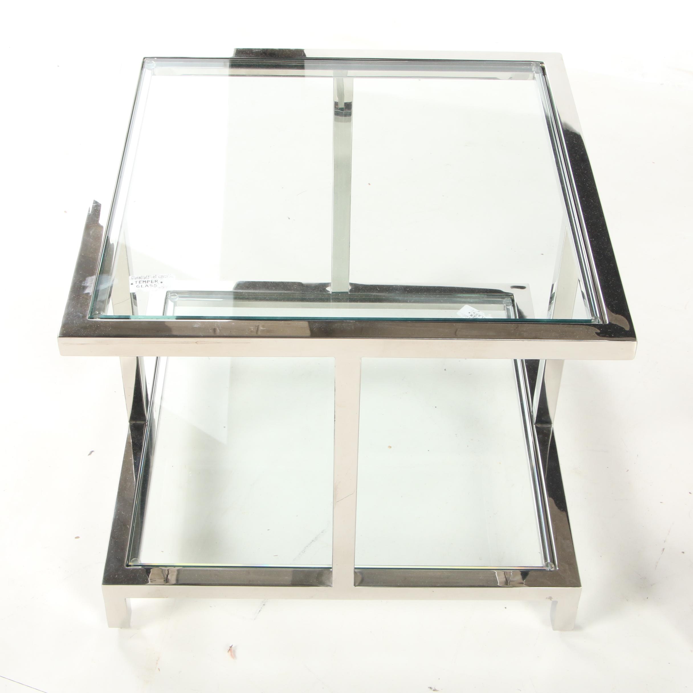 Glasscraft El Castillo Contemporary Modern Chrome and Glass Tiered End Tables