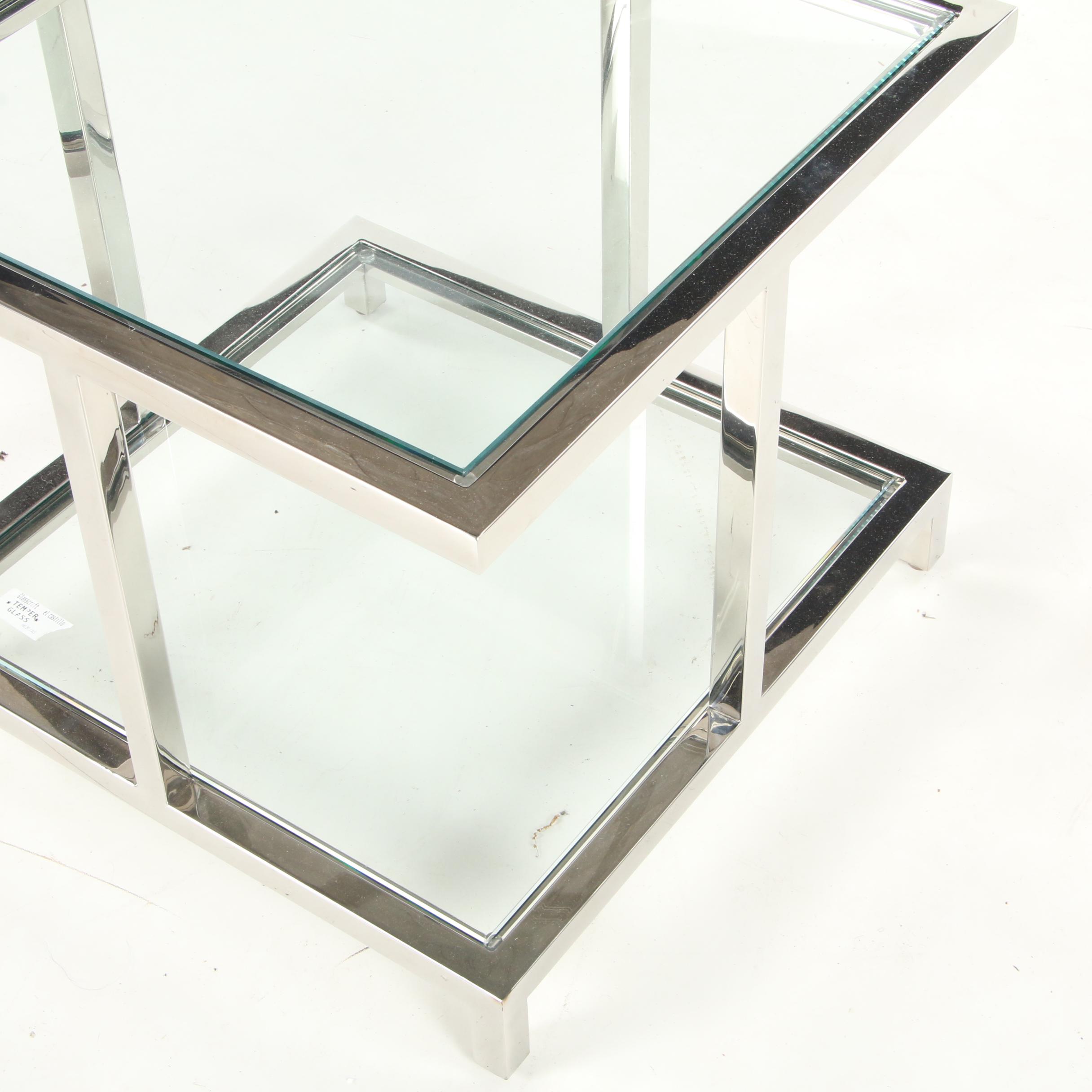 Glasscraft El Castillo Contemporary Modern Chrome and Glass Tiered End Tables