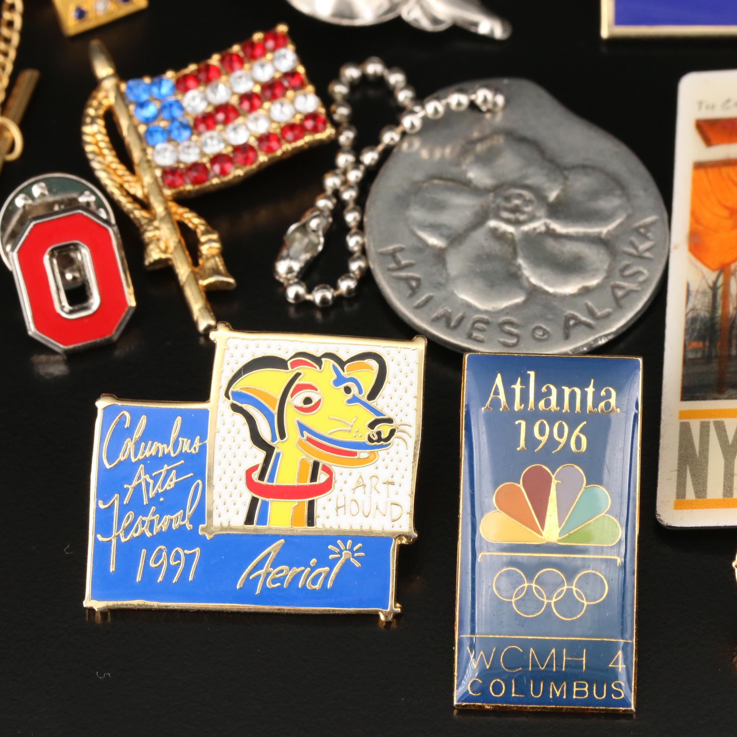Selection of Pins Featuring 1996 Atlanta Olympics, Disney and Keychains