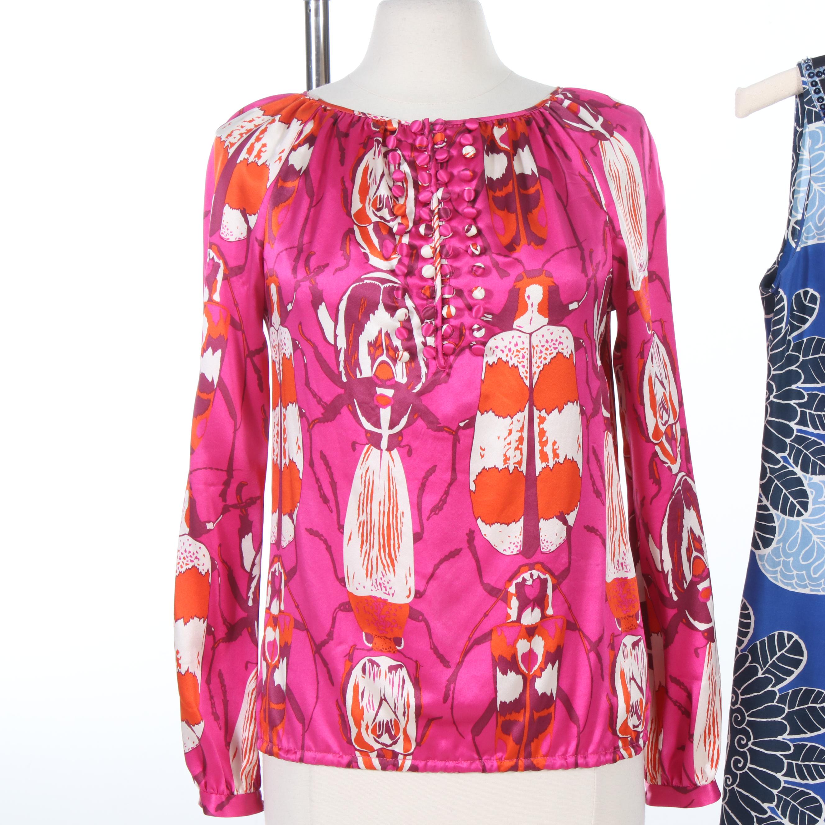 Tory Burch Printed Silk Blouse, Printed Cotton Dress and Black & White Tunic