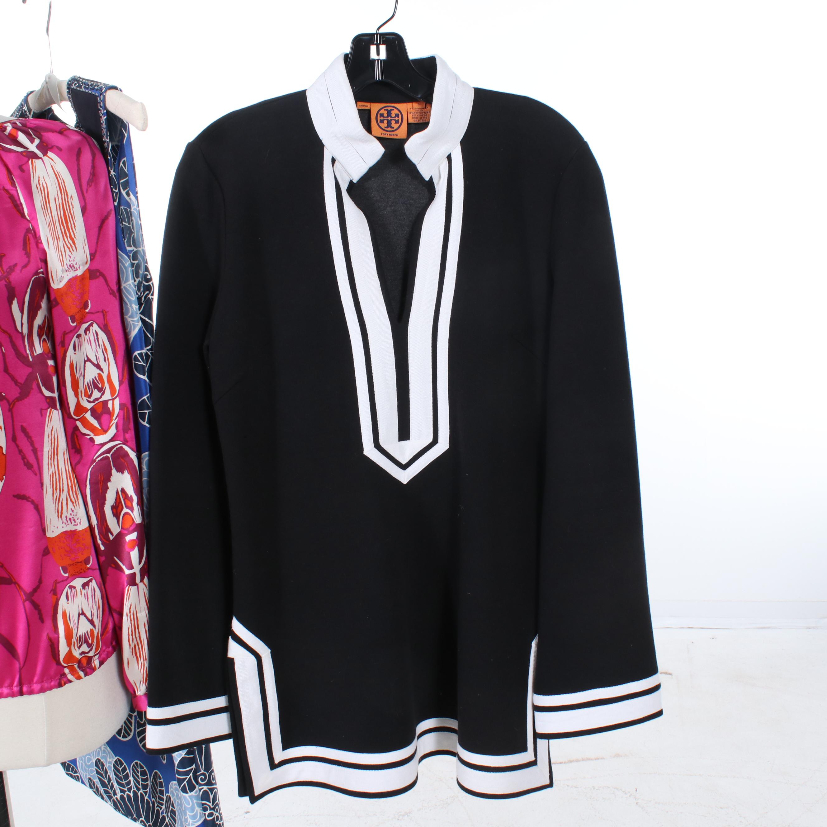 Tory Burch Printed Silk Blouse, Printed Cotton Dress and Black & White Tunic
