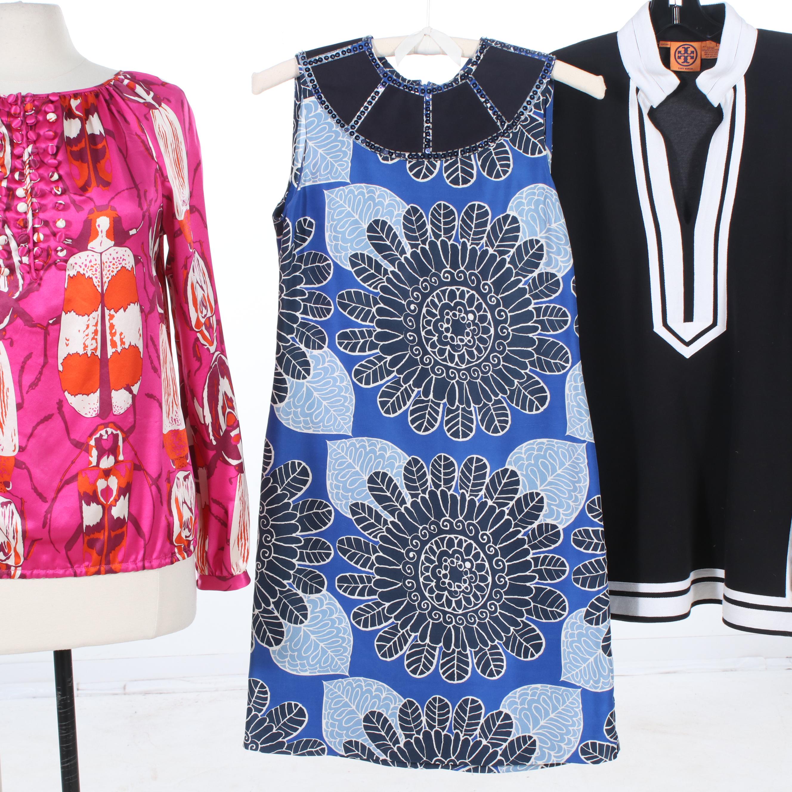 Tory Burch Printed Silk Blouse, Printed Cotton Dress and Black & White Tunic