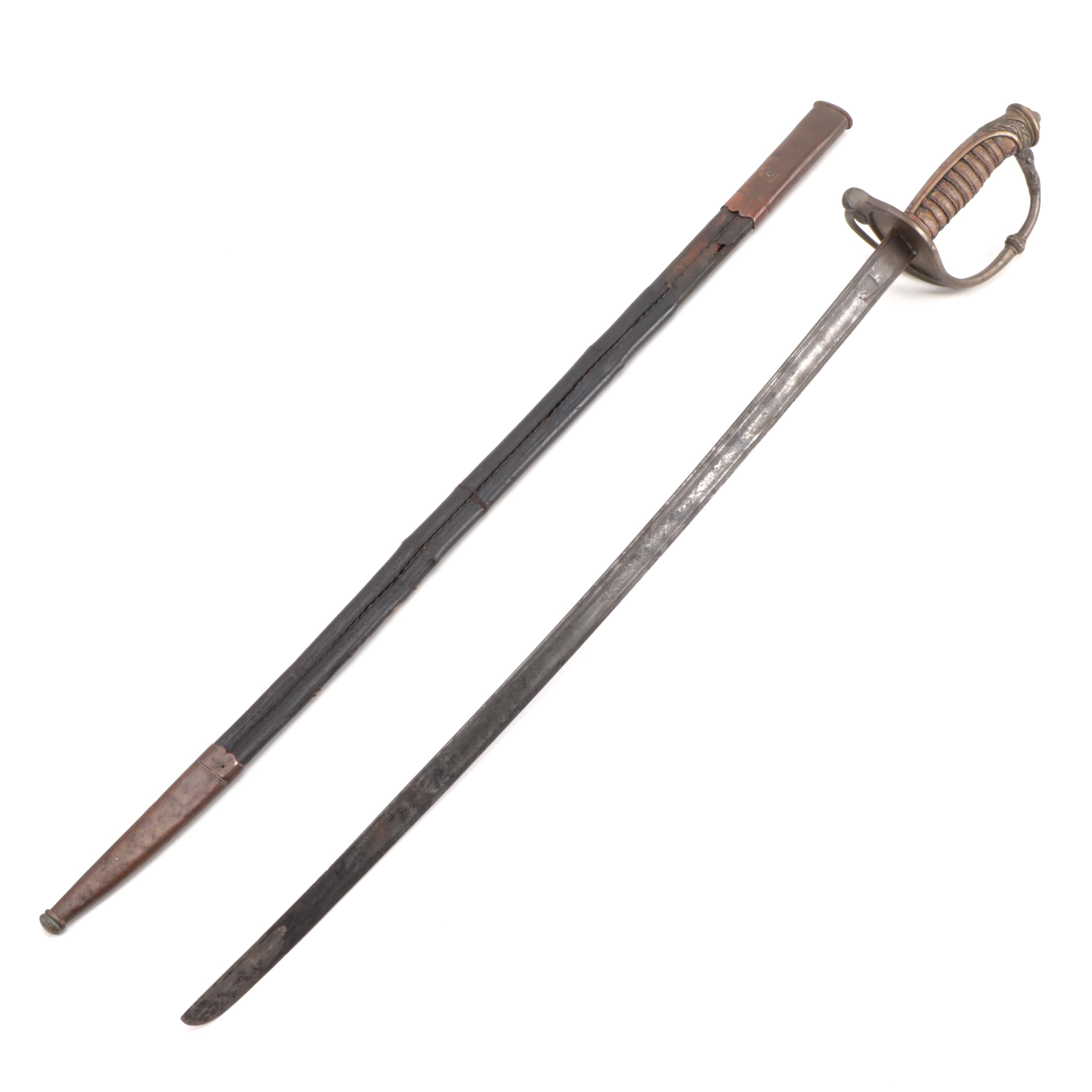 Spanish Military Officer's Sword with Leather Scabbard, Late 19th Century