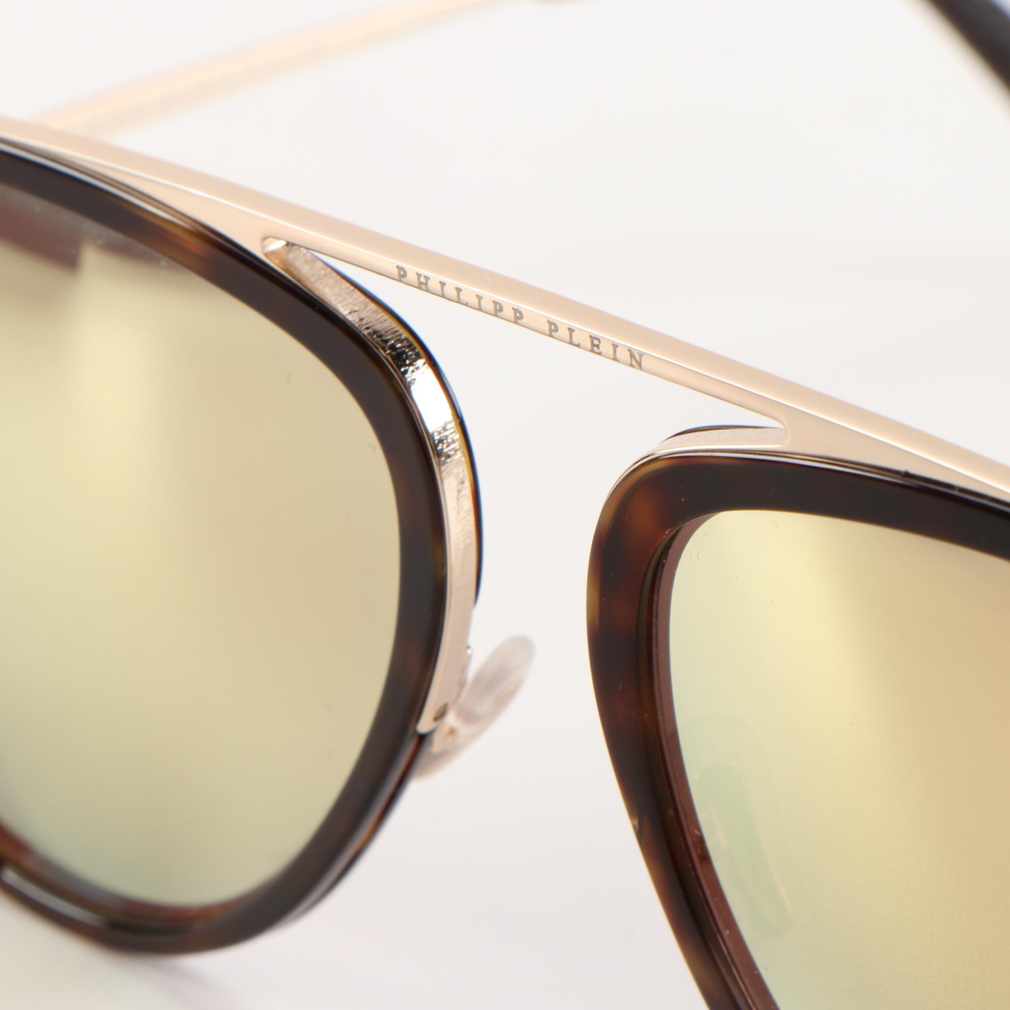 Philipp Plein Records UES0028 Havana Gold Mirrored Aviator Sunglasses with Case