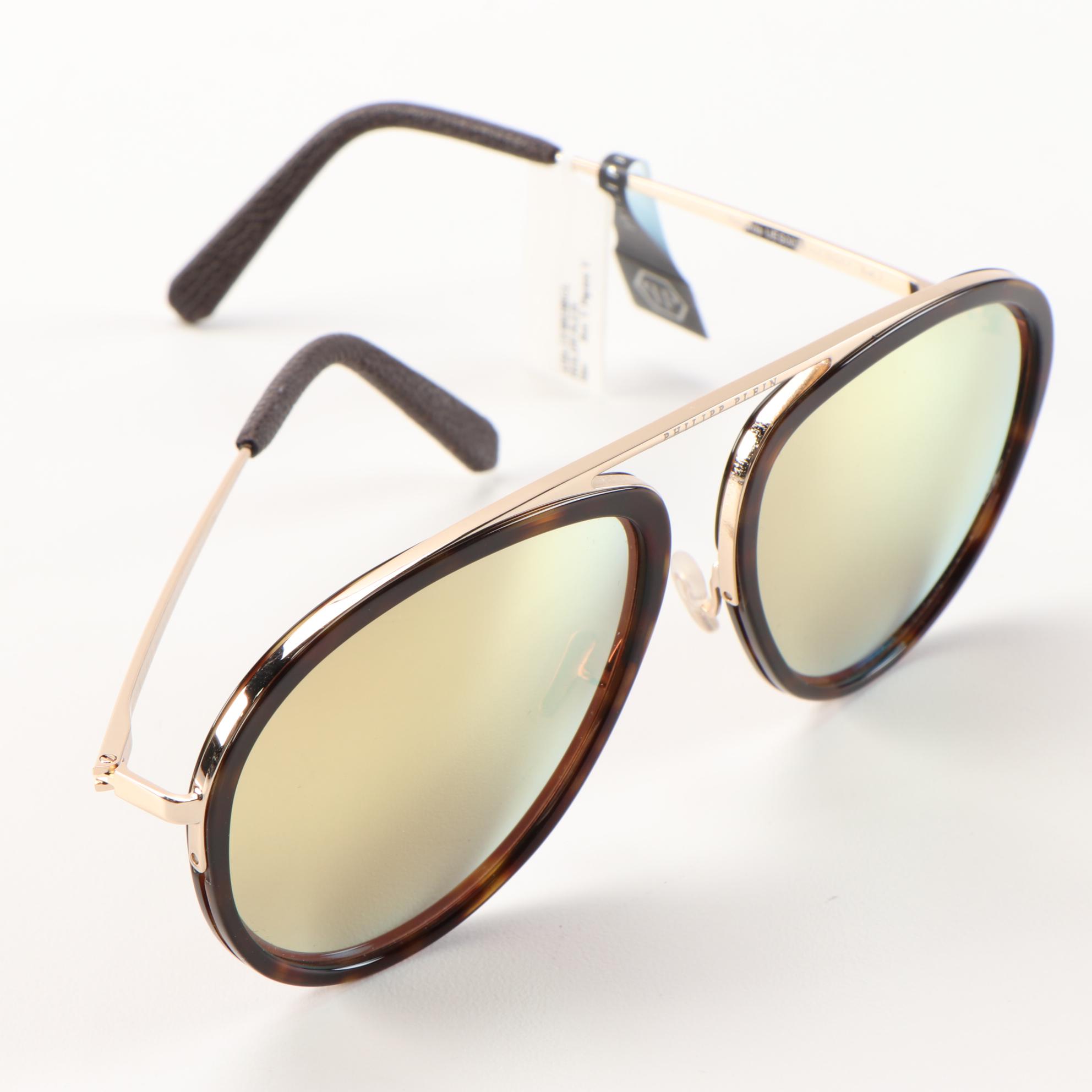 Philipp Plein Records UES0028 Havana Gold Mirrored Aviator Sunglasses with Case