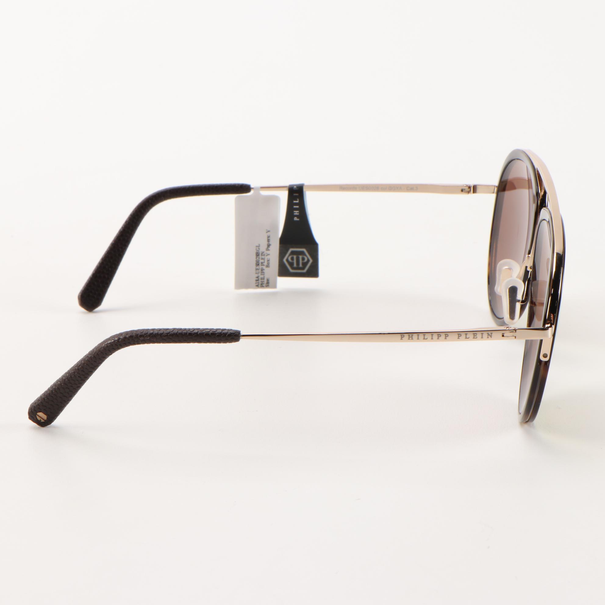 Philipp Plein Records UES0028 Havana Gold Mirrored Aviator Sunglasses with Case