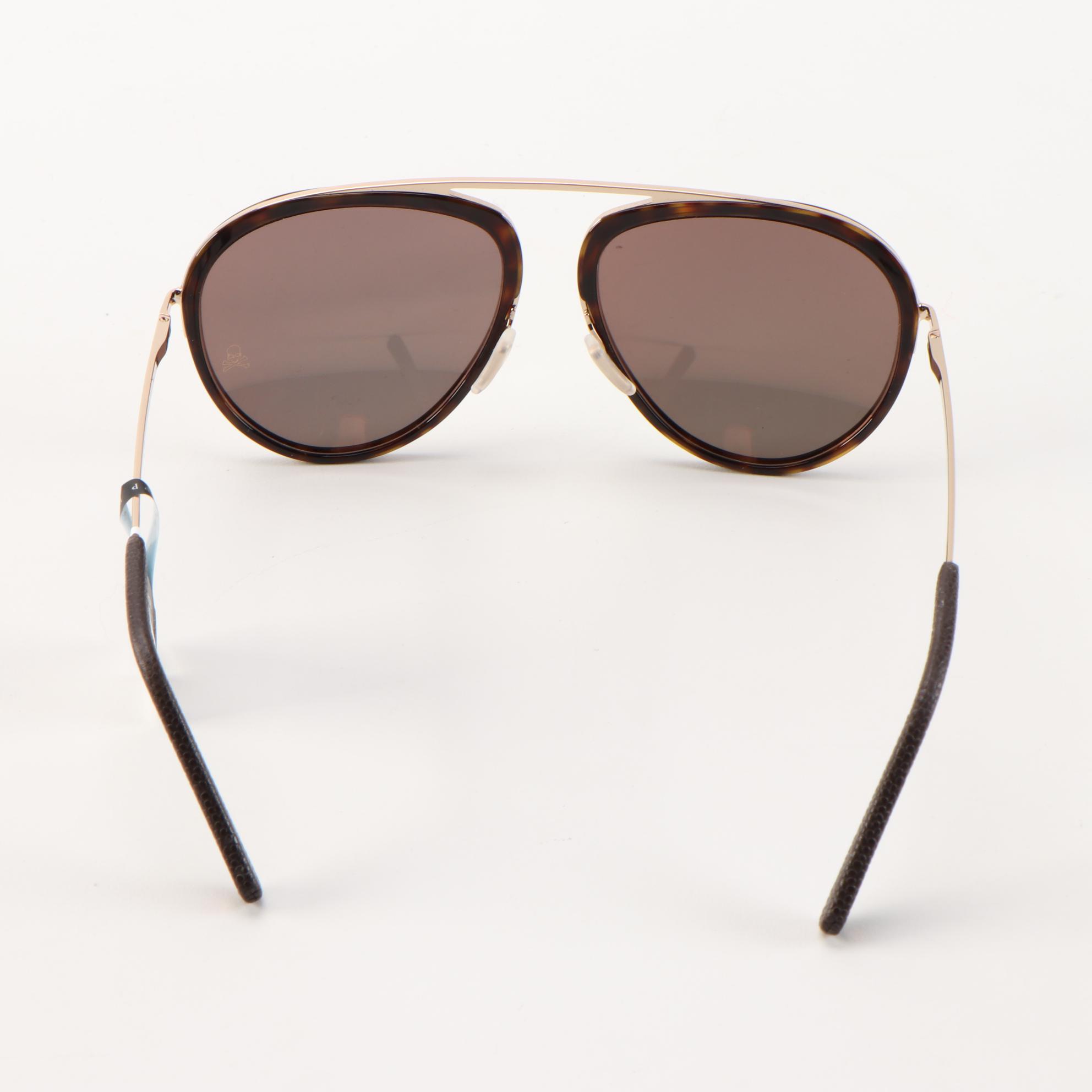 Philipp Plein Records UES0028 Havana Gold Mirrored Aviator Sunglasses with Case