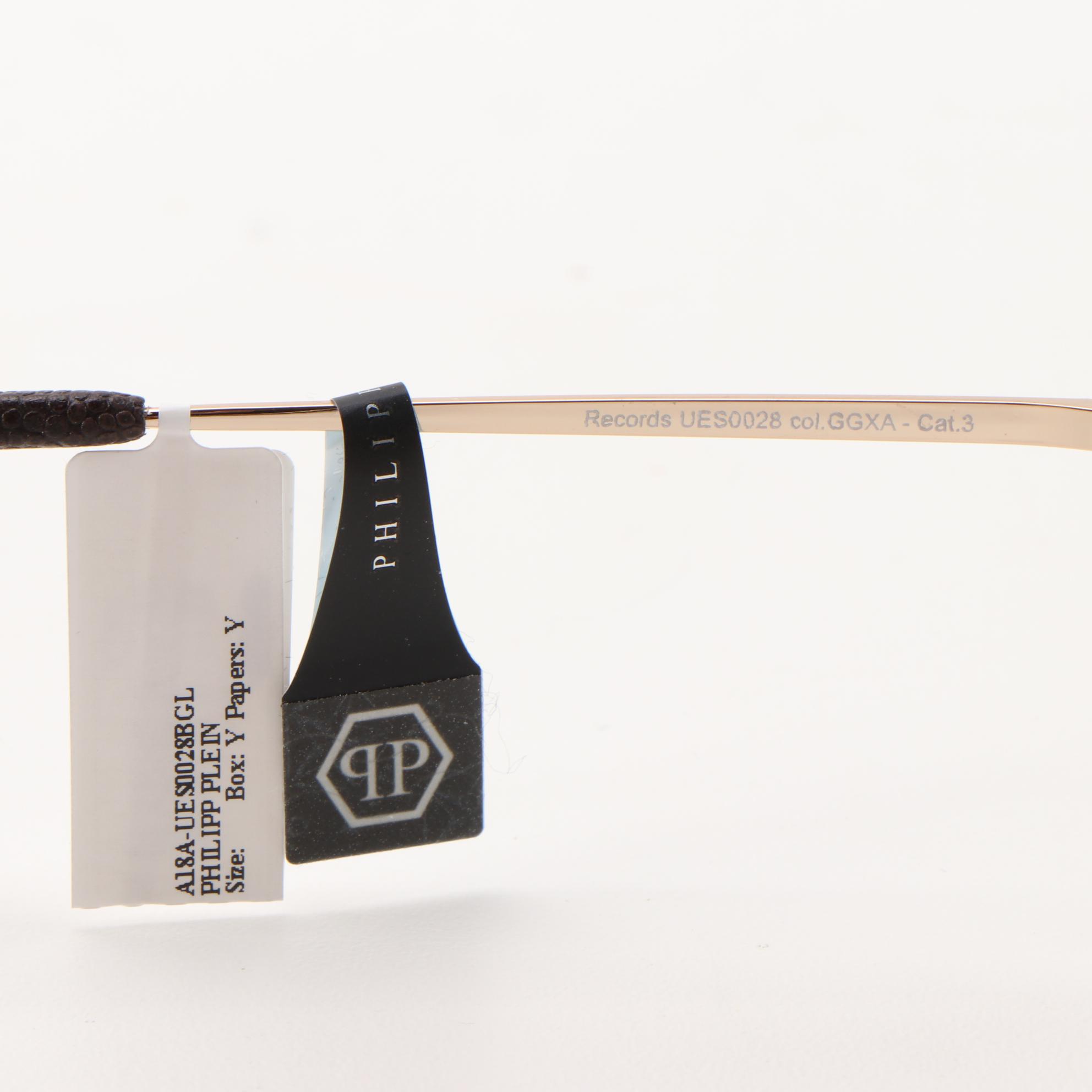 Philipp Plein Records UES0028 Havana Gold Mirrored Aviator Sunglasses with Case