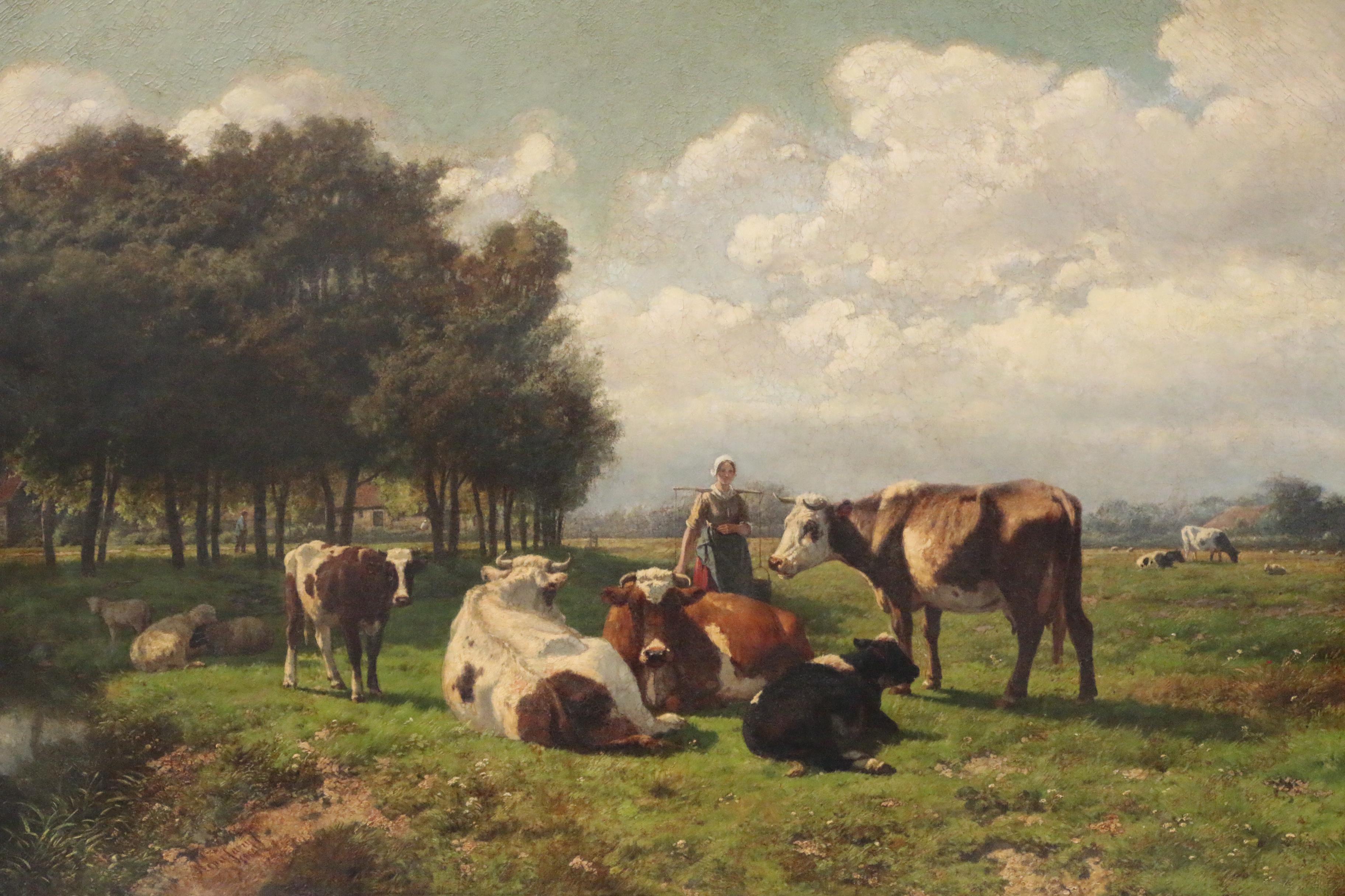 Hendrik Savry Oil Painting of Dutch Pastoral Landscape, 1884