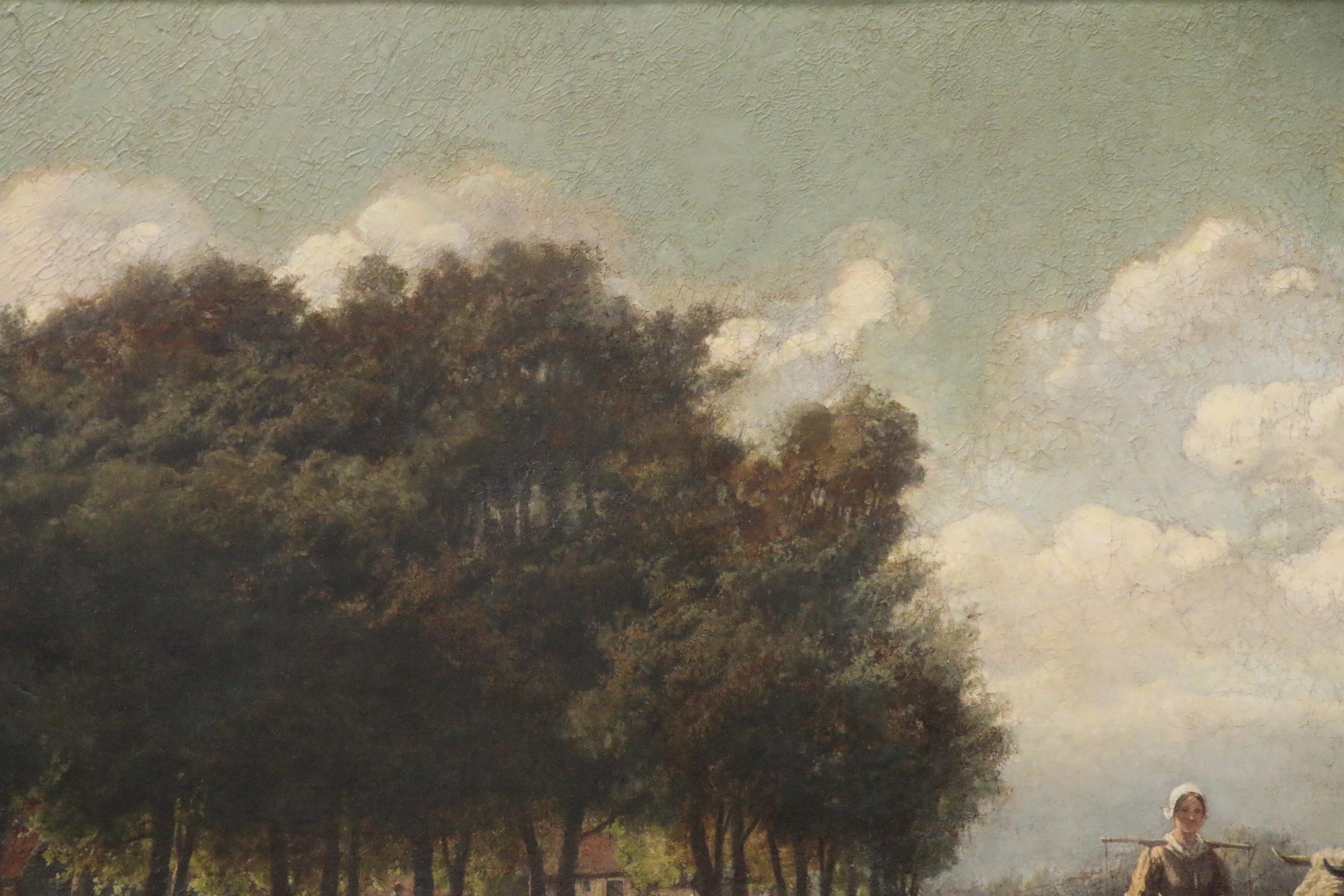 Hendrik Savry Oil Painting of Dutch Pastoral Landscape, 1884