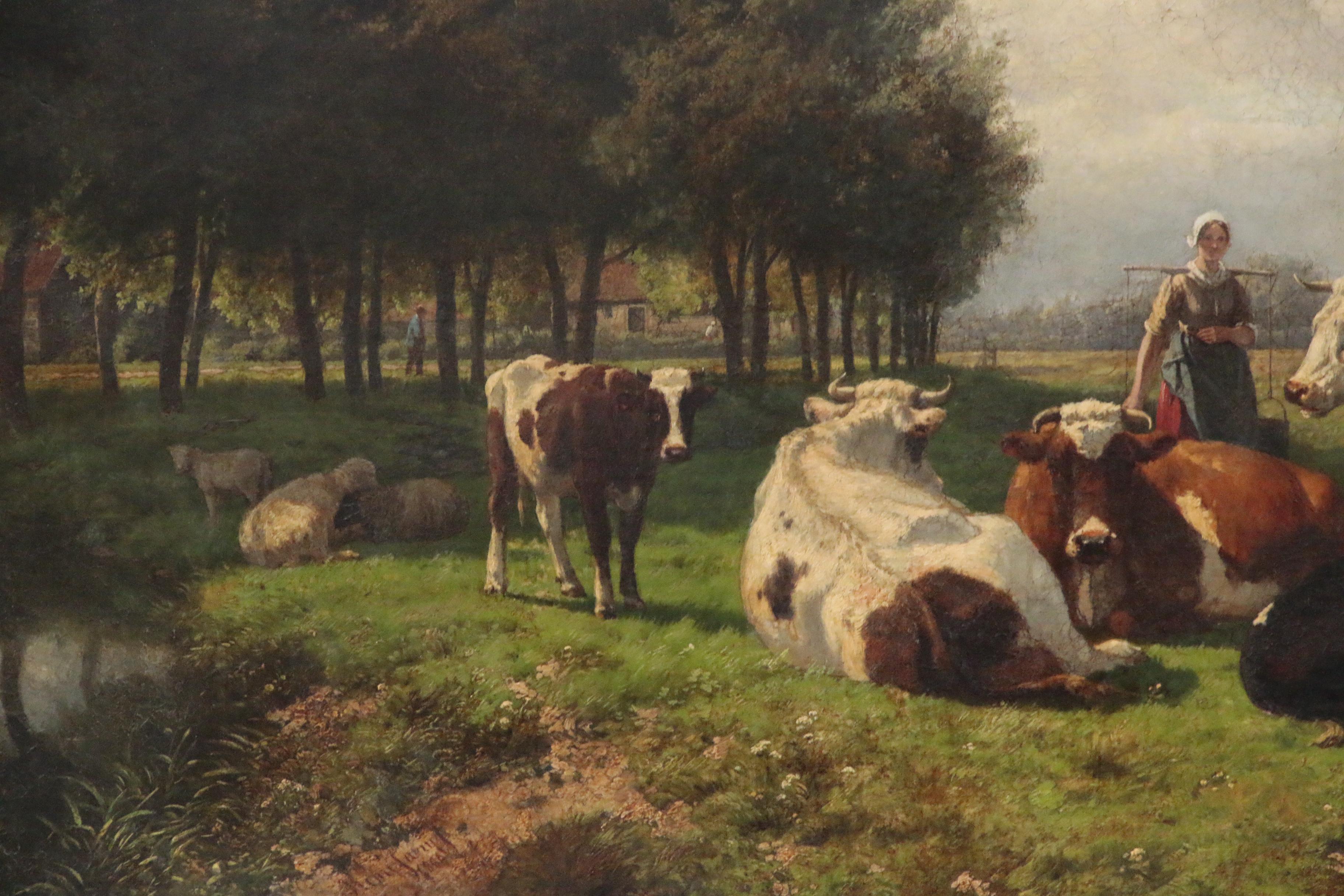 Hendrik Savry Oil Painting of Dutch Pastoral Landscape, 1884