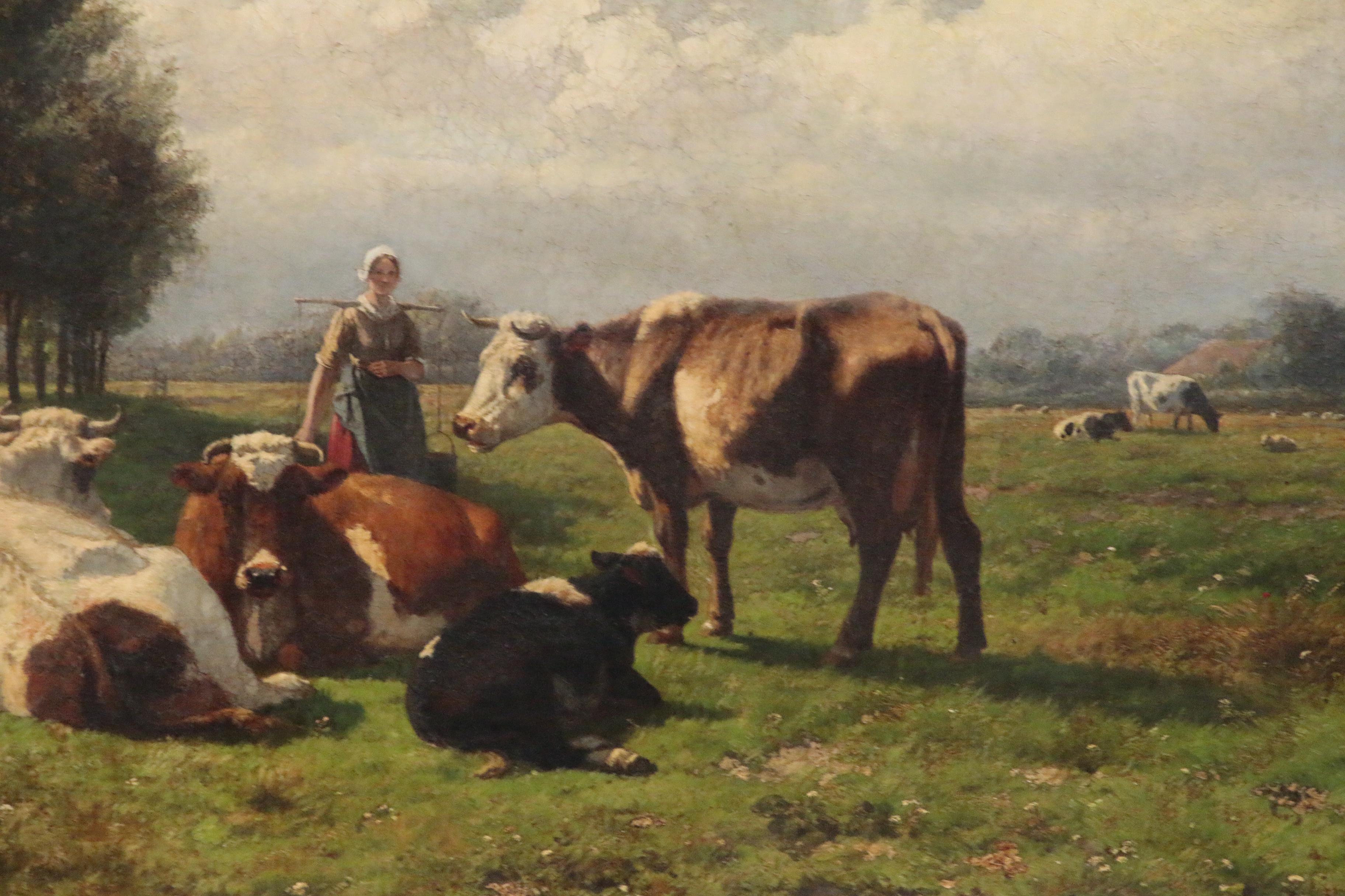 Hendrik Savry Oil Painting of Dutch Pastoral Landscape, 1884