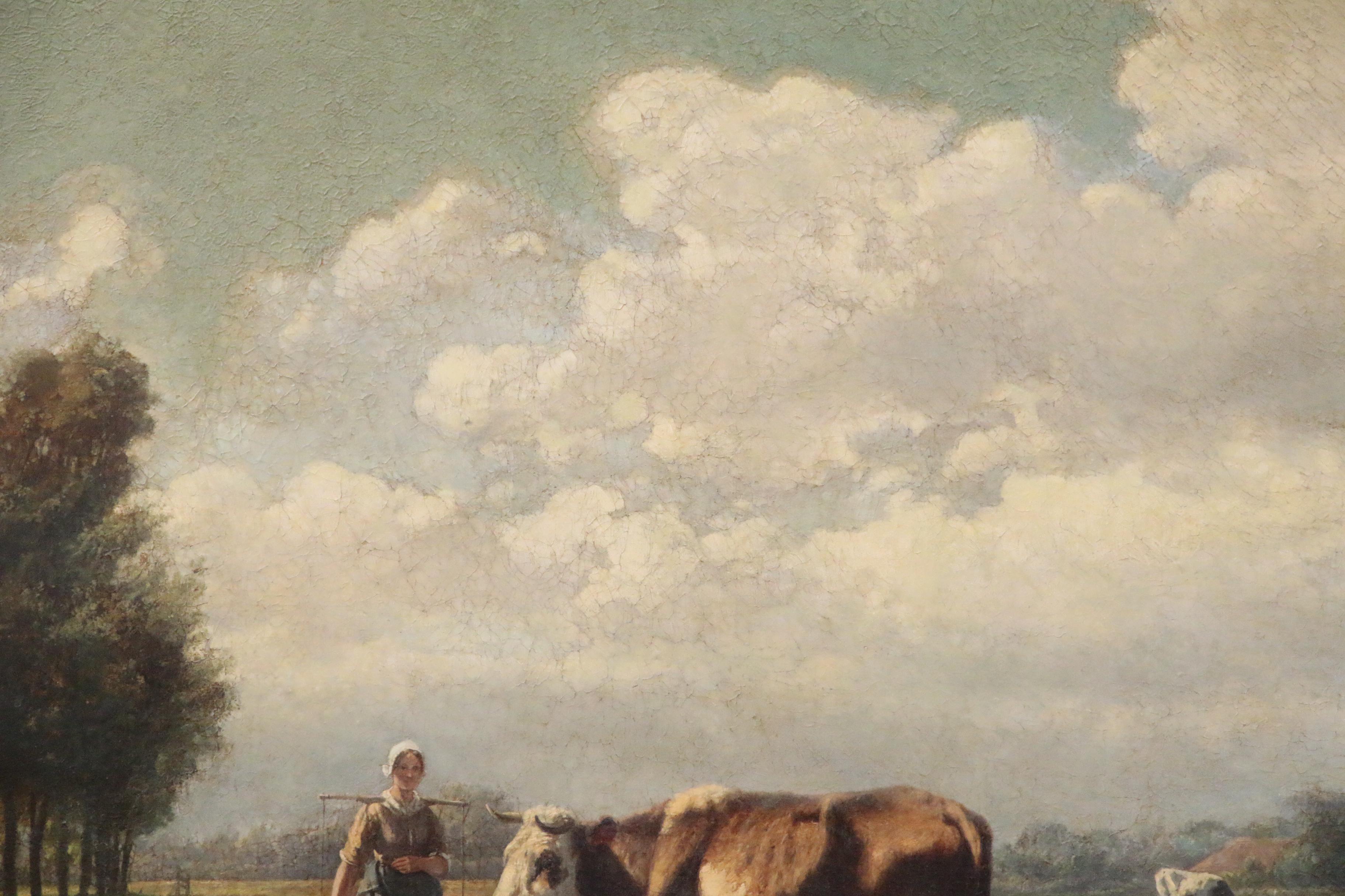 Hendrik Savry Oil Painting of Dutch Pastoral Landscape, 1884