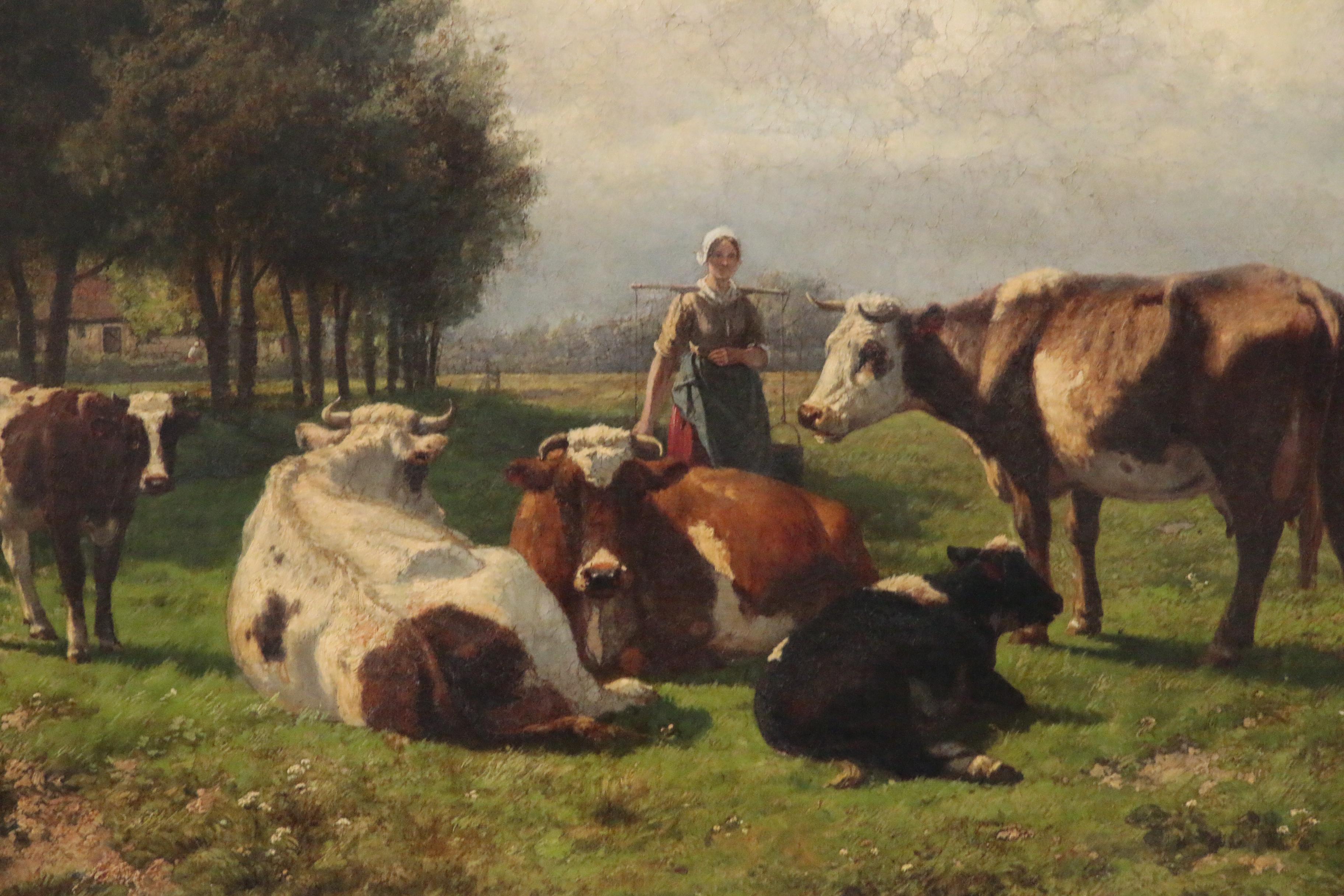 Hendrik Savry Oil Painting of Dutch Pastoral Landscape, 1884
