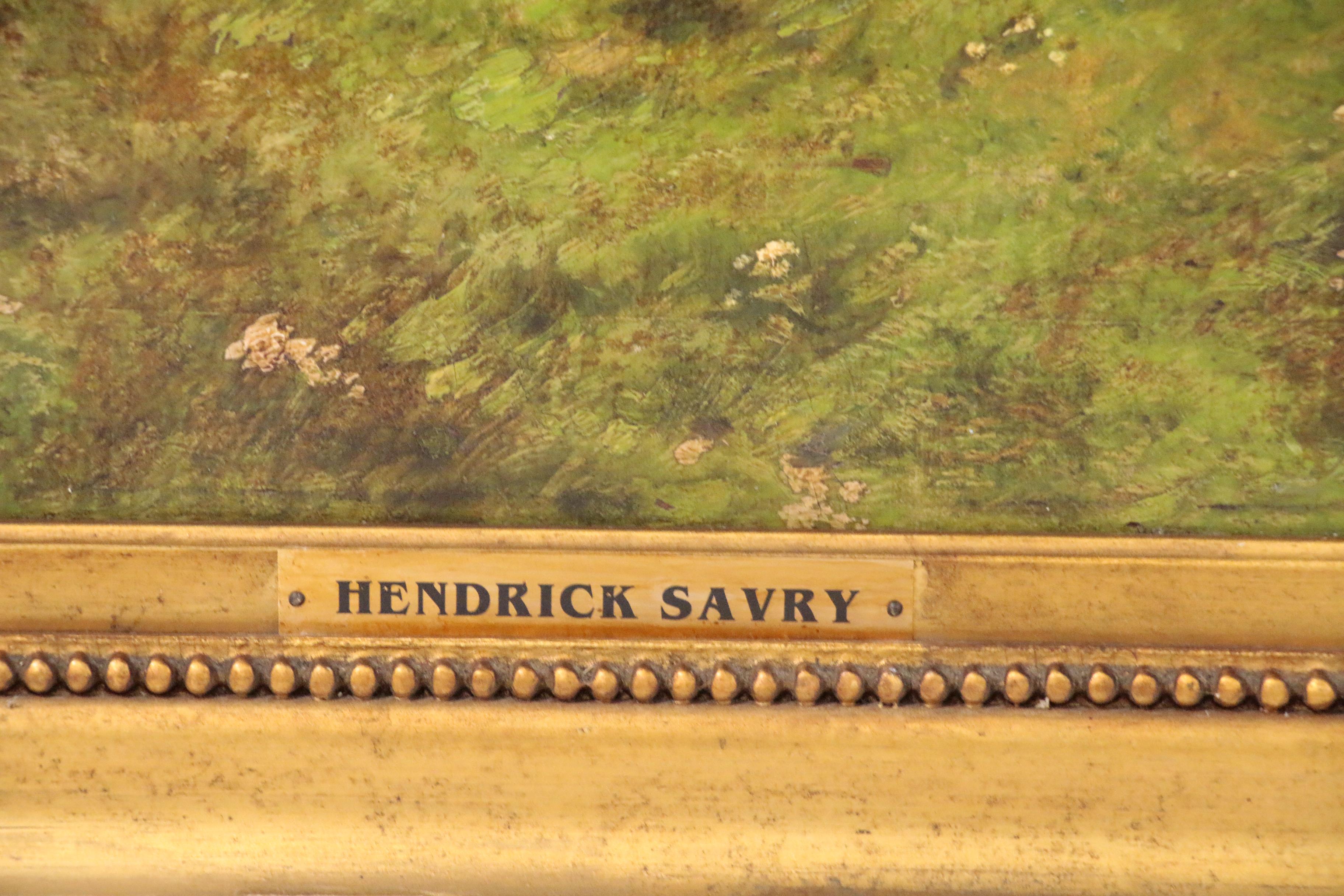 Hendrik Savry Oil Painting of Dutch Pastoral Landscape, 1884