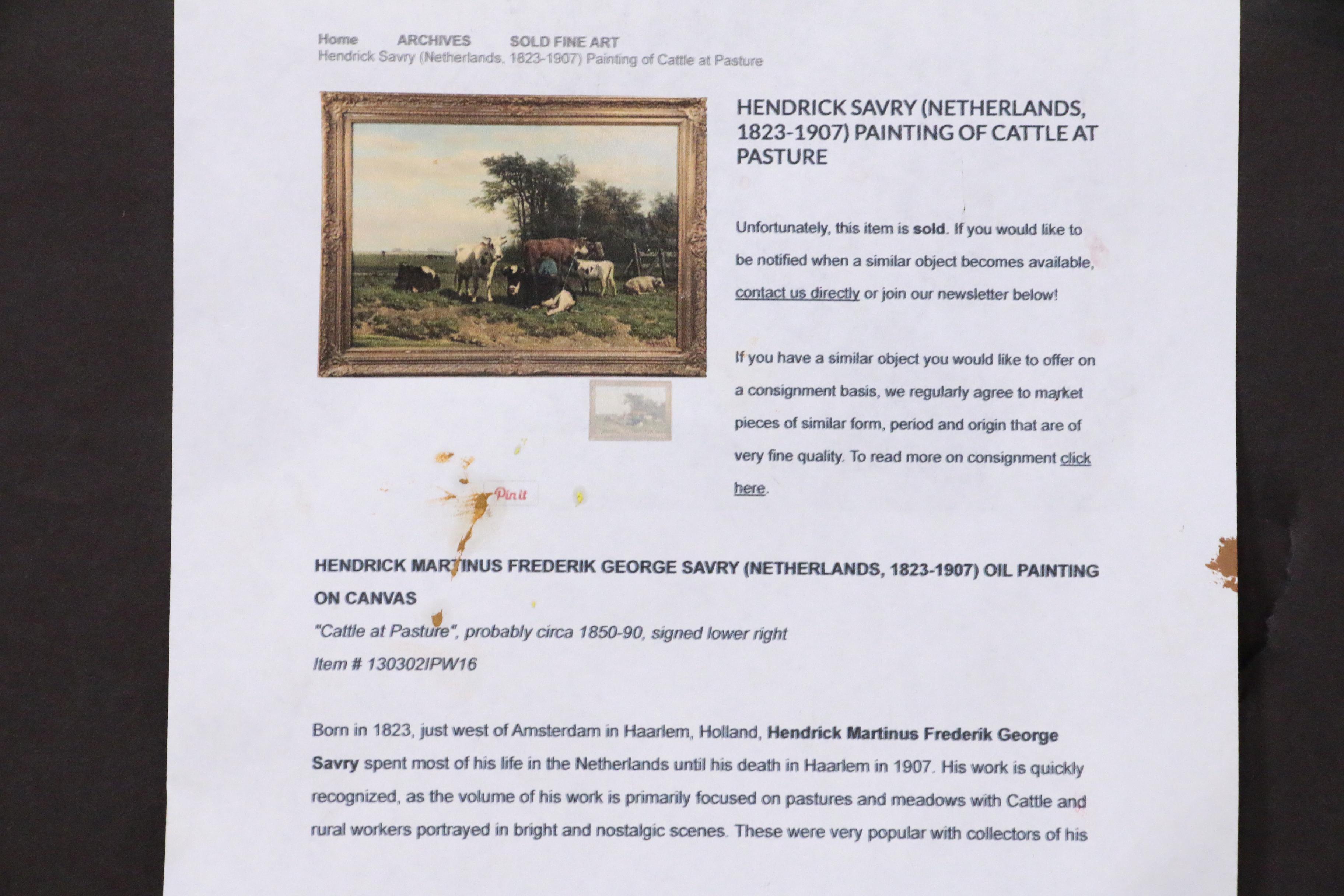 Hendrik Savry Oil Painting of Dutch Pastoral Landscape, 1884