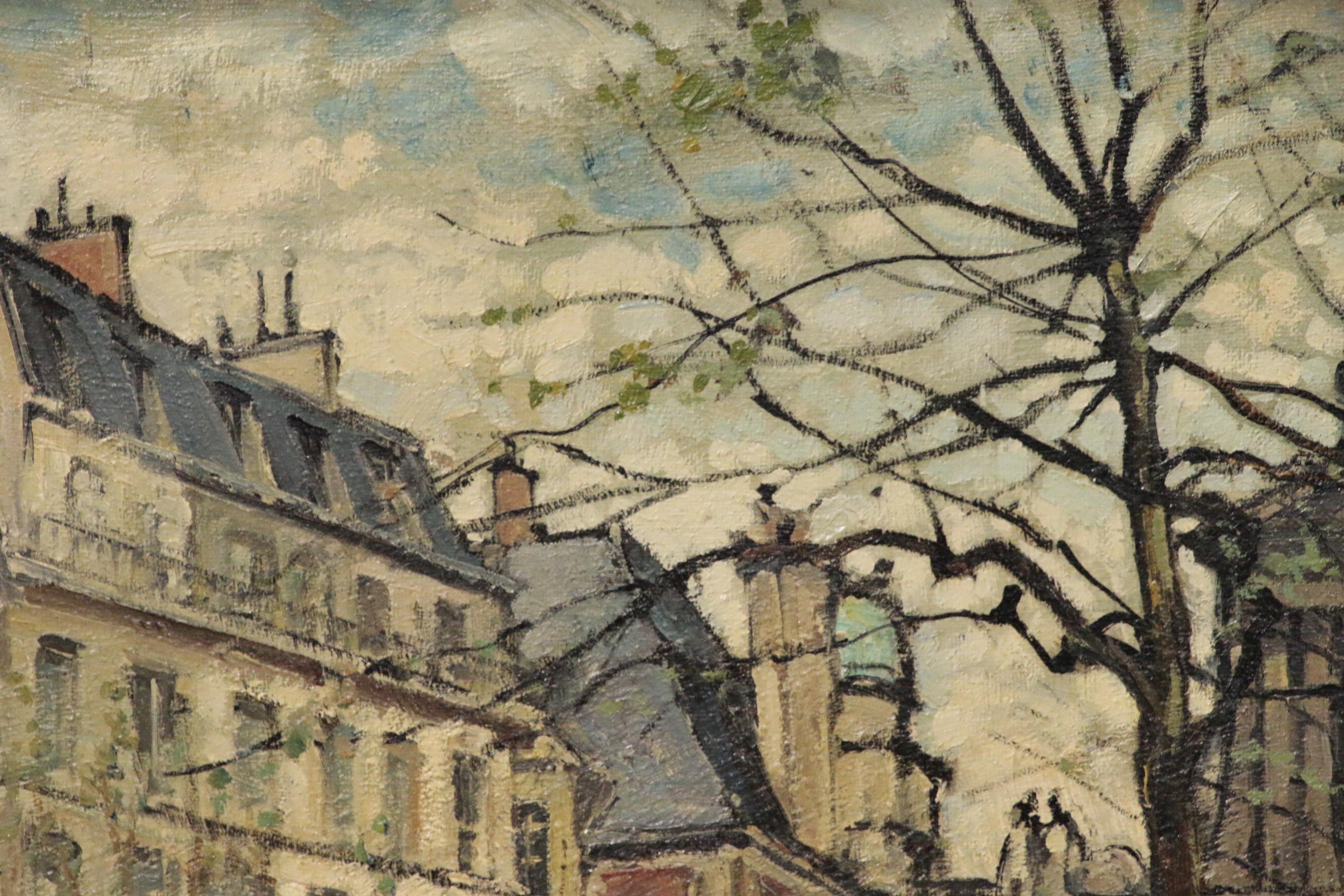 Constantin Kluge Monumental Oil Painting "Place de la Sorbonne", Mid-Century