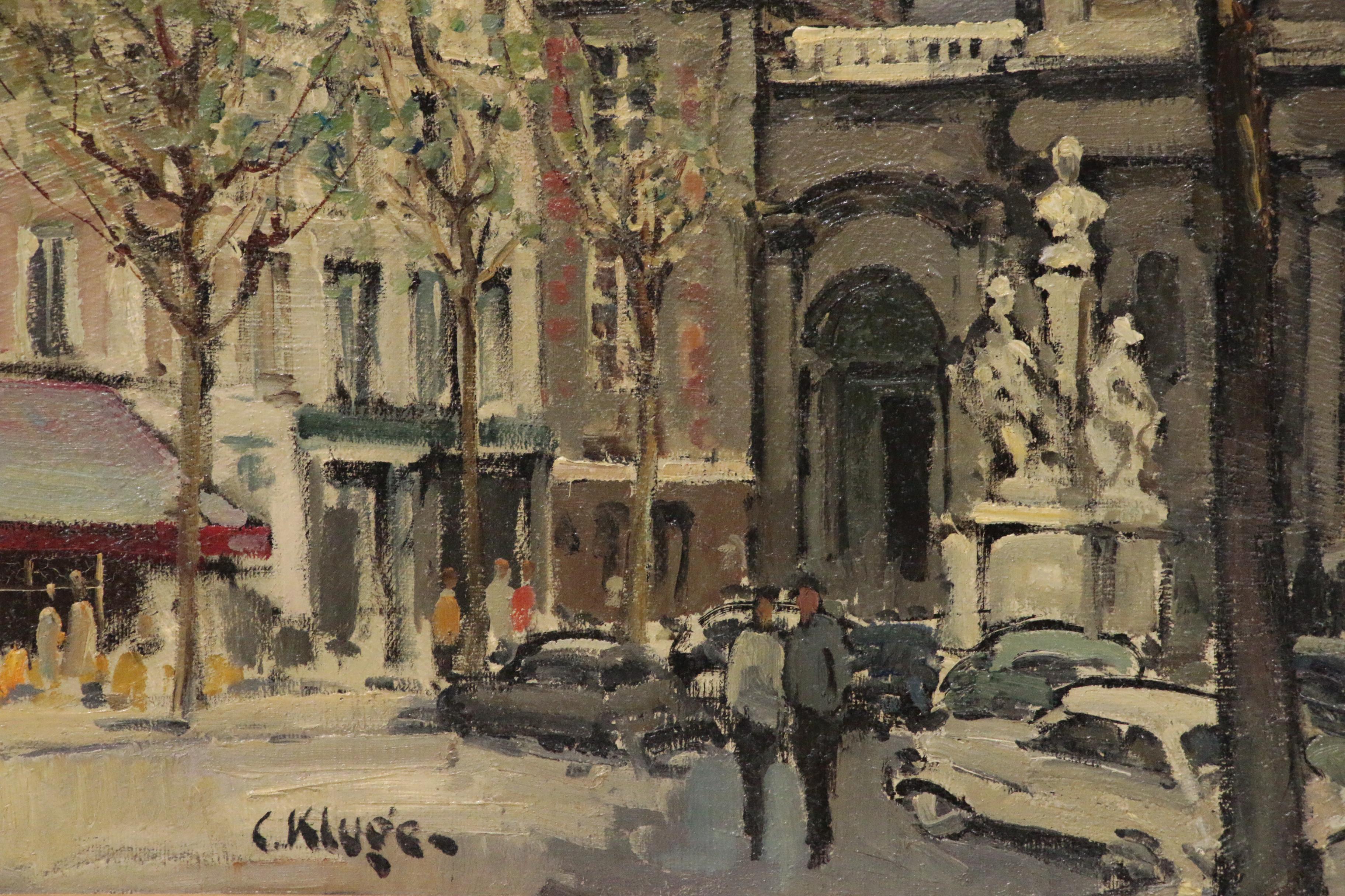 Constantin Kluge Monumental Oil Painting "Place de la Sorbonne", Mid-Century