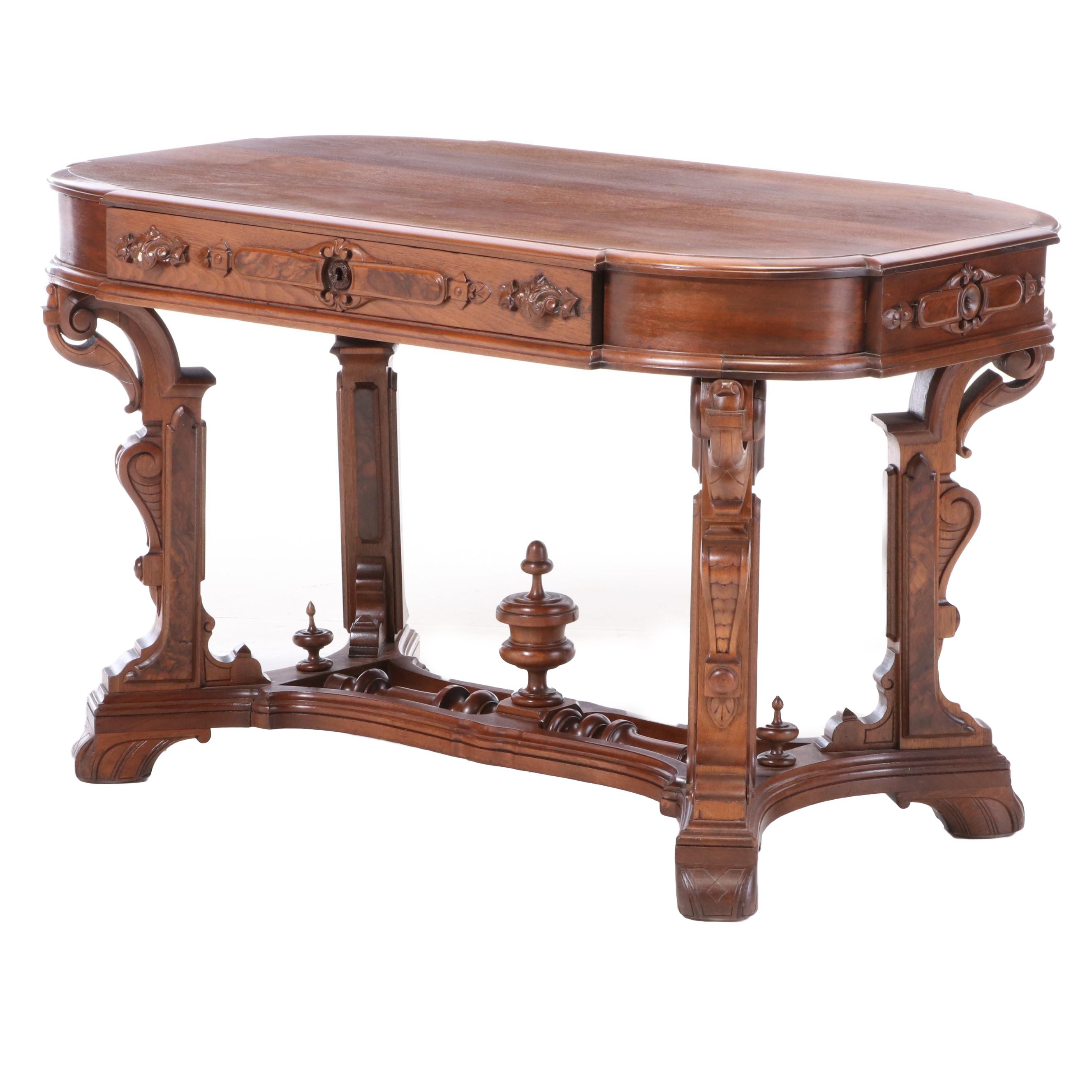 American Renaissance Revival Walnut and Burl Walnut Library Table, circa 1870