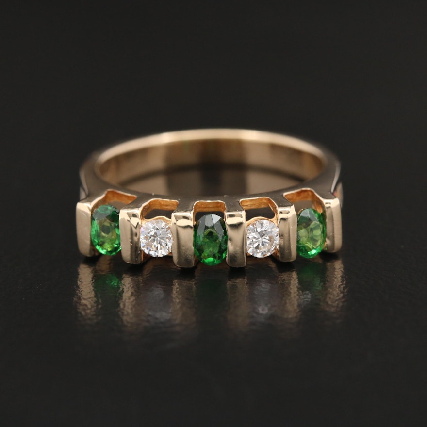 14K Yellow Gold Diamond and Tsavorite Ring