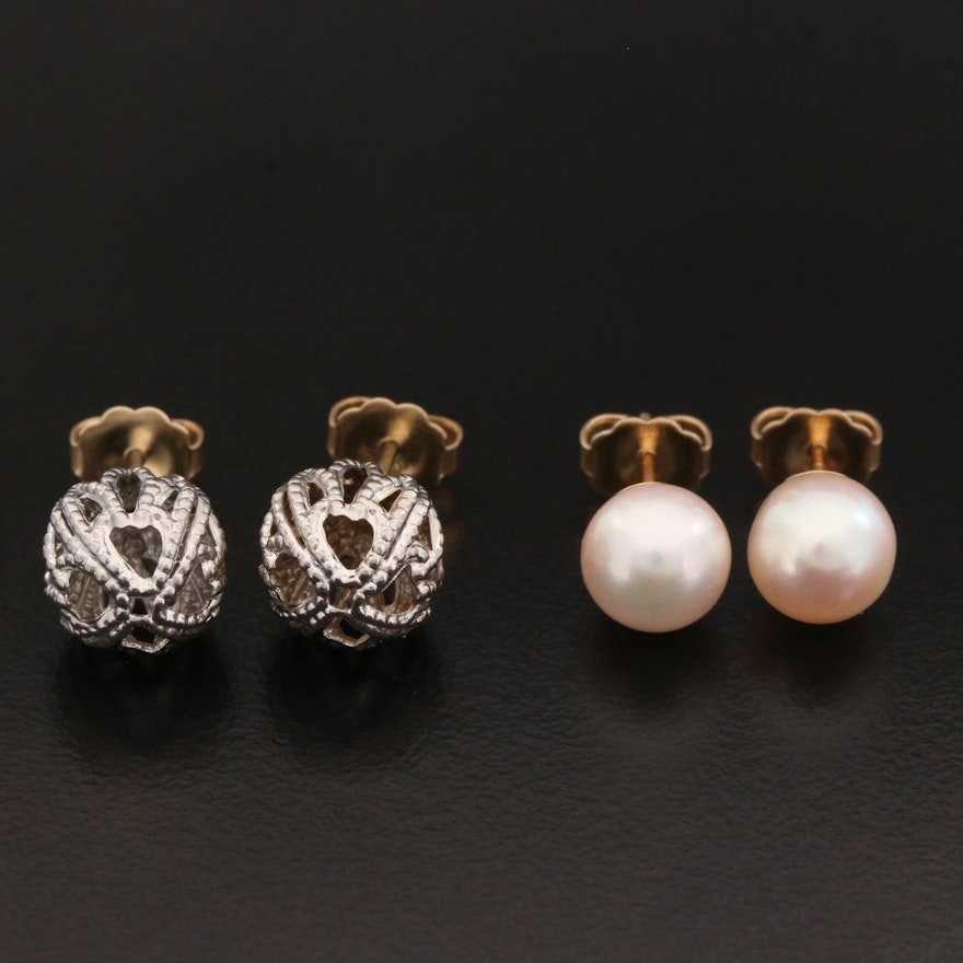 14K Gold Stud Earrings Including Pearls