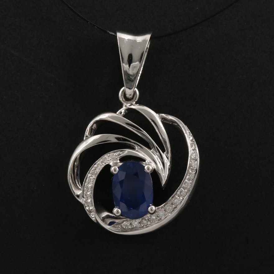 18K Gold Sapphire and Diamond Pendant