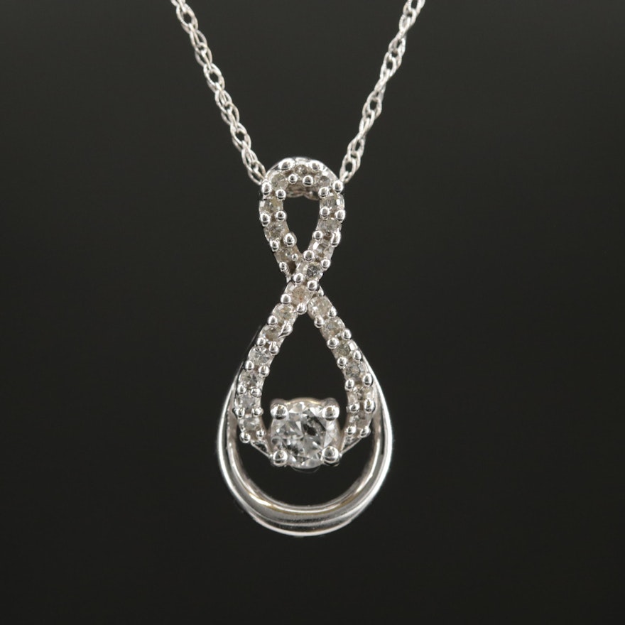 10K White Gold Diamond Pendant Necklace