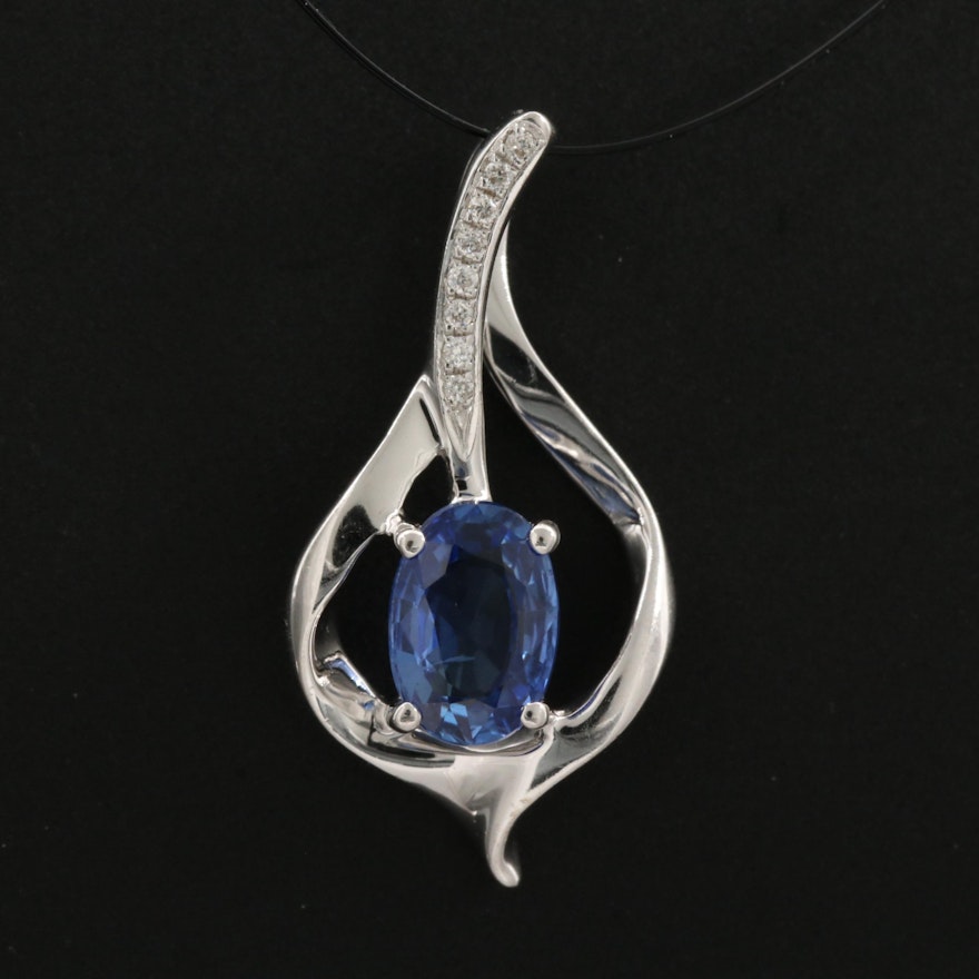 18K White Gold Sapphire and Diamond Pendant