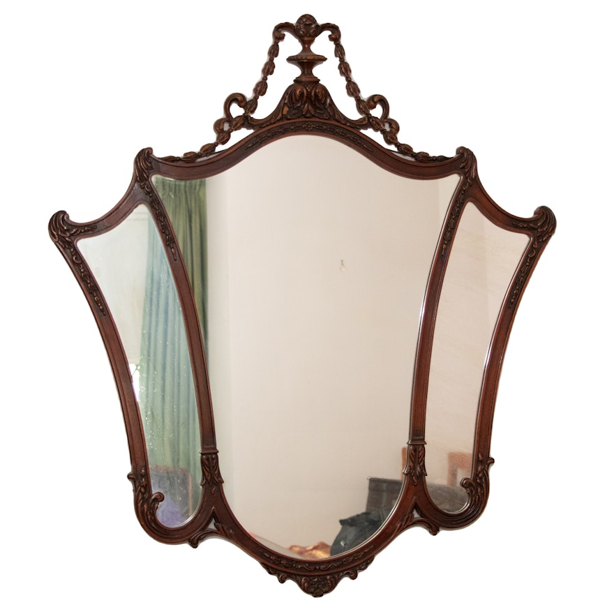 Chippendale Style Mahogany Finish Wall Mirror, Mid to Late 20th Century