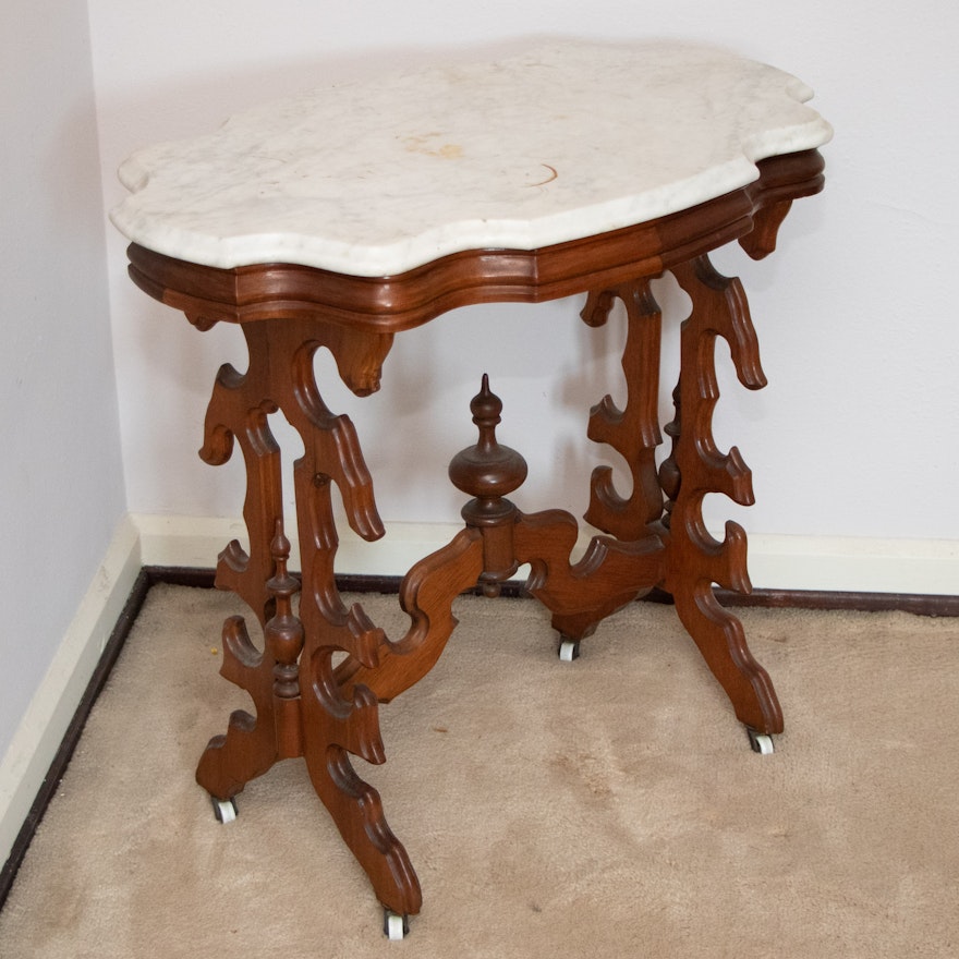 Victorian Mahogany and Marble Top Side Table, Early 20th Century