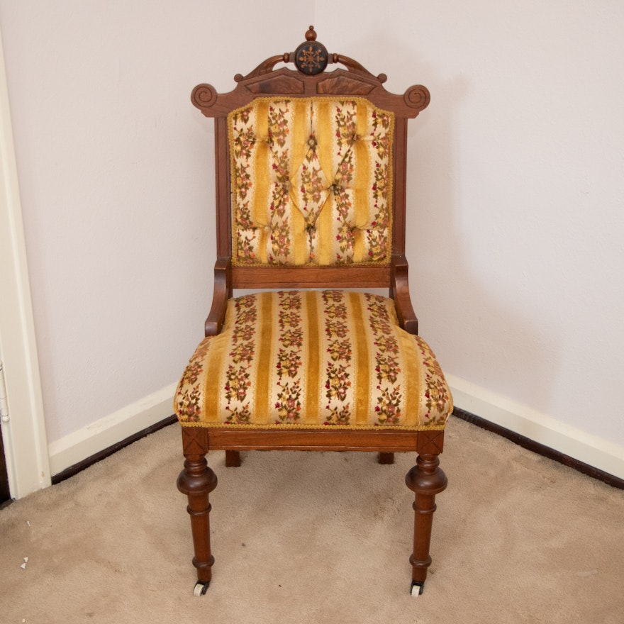 Victorian Eastlake Style Walnut Side Chair, Late 19th/Early 20th Century